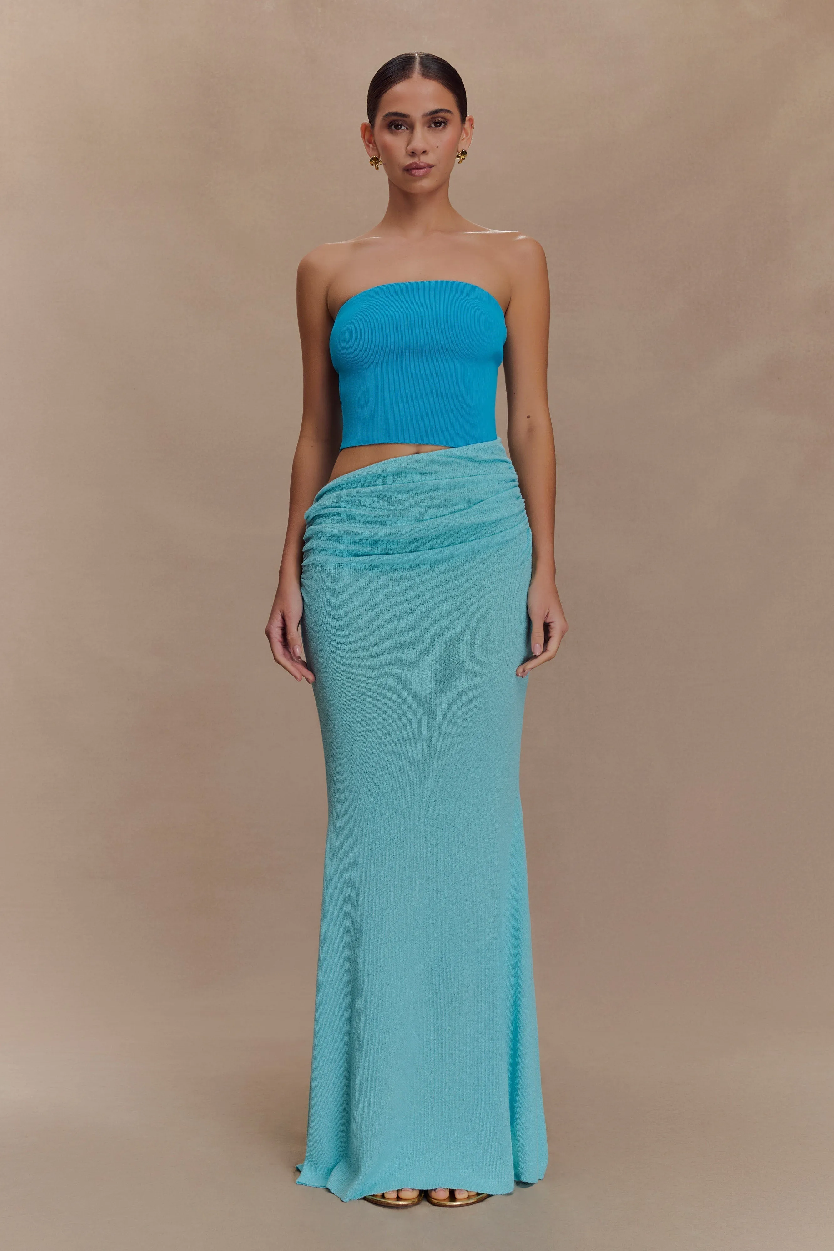 Jasiel Strapless Knit Maxi Dress - Cyan Blue sold by Meshki product image thumbnail 5