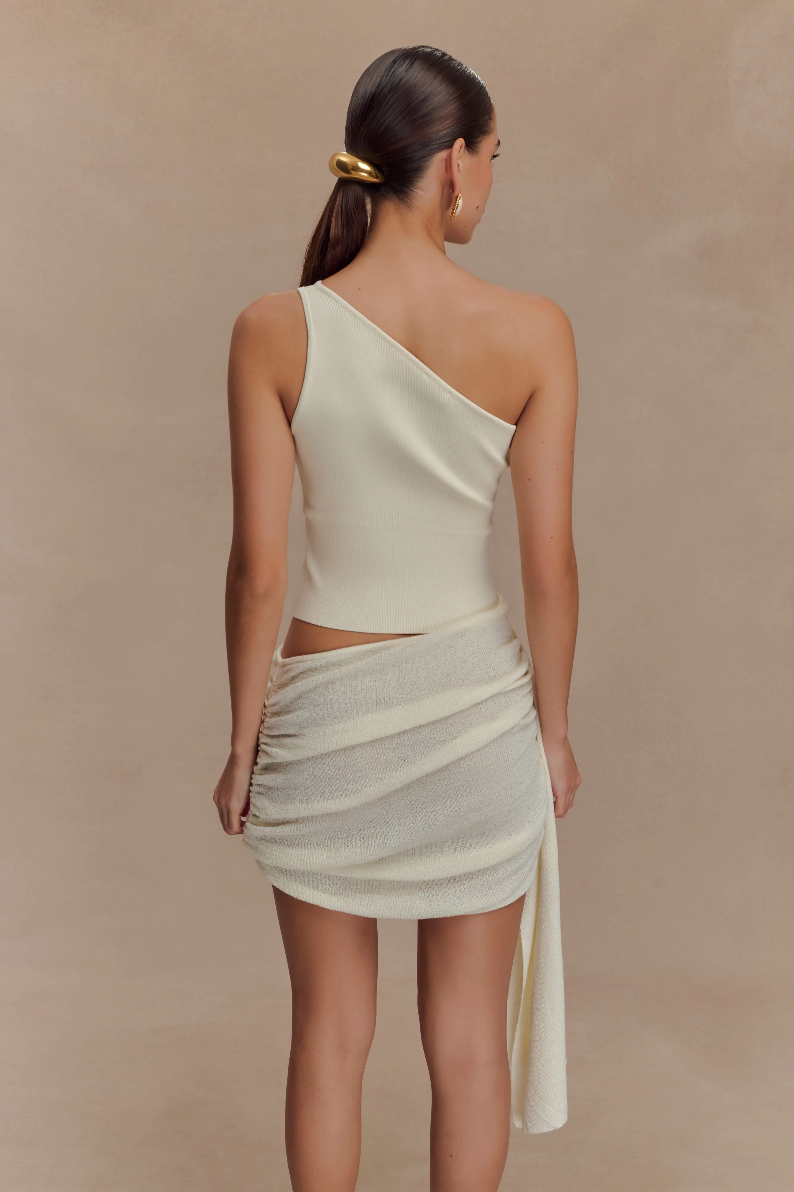 Cali Drape Skirt Knit Mini Dress - Ivory sold by Meshki product image thumbnail 2