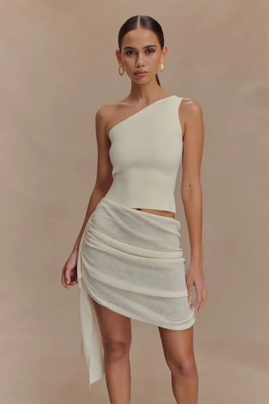 Cali Drape Skirt Knit Mini Dress - Ivory sold by Meshki