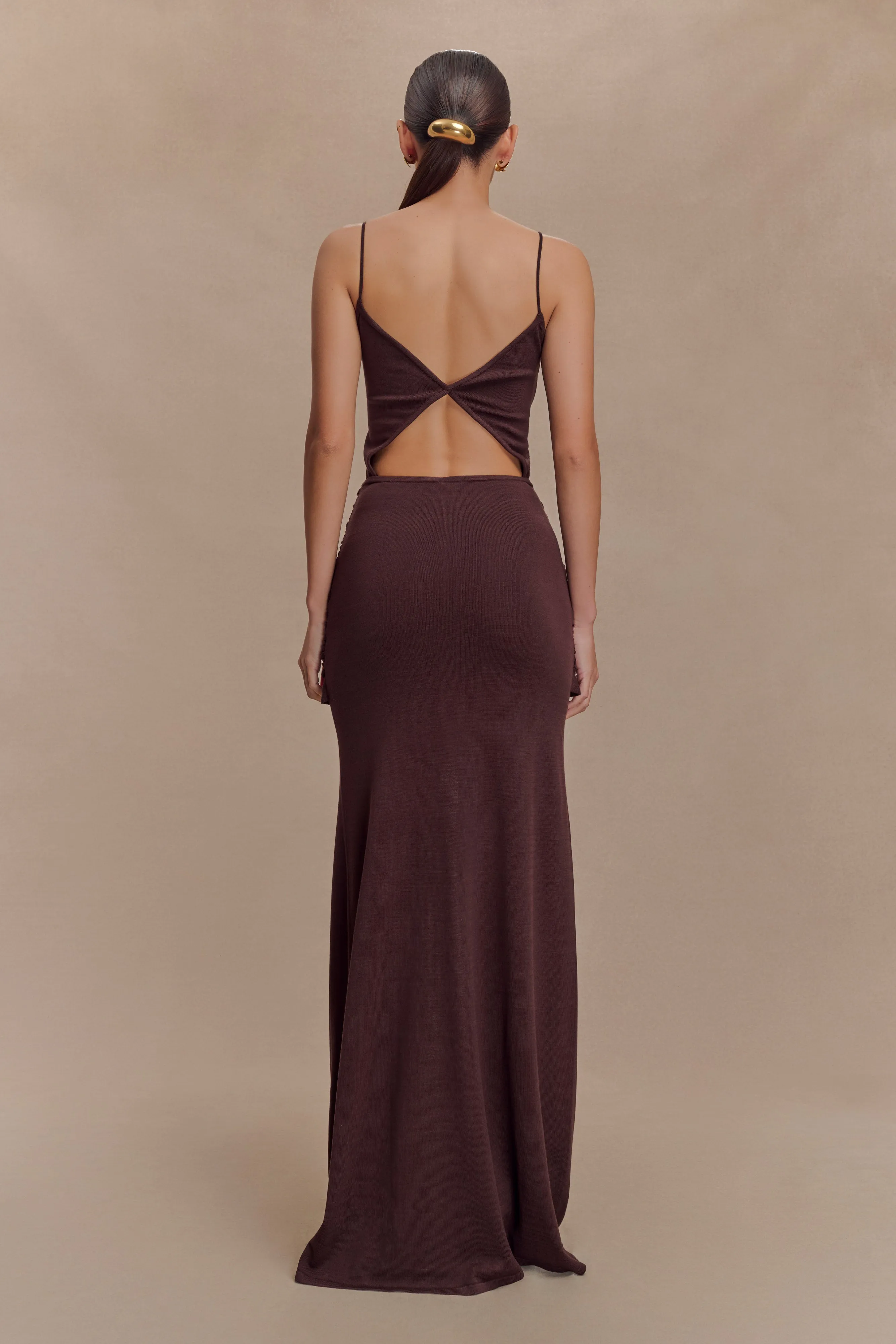 Reama Wrap Over Knit Maxi Dress - Chocolate sold by Meshki product image thumbnail 2