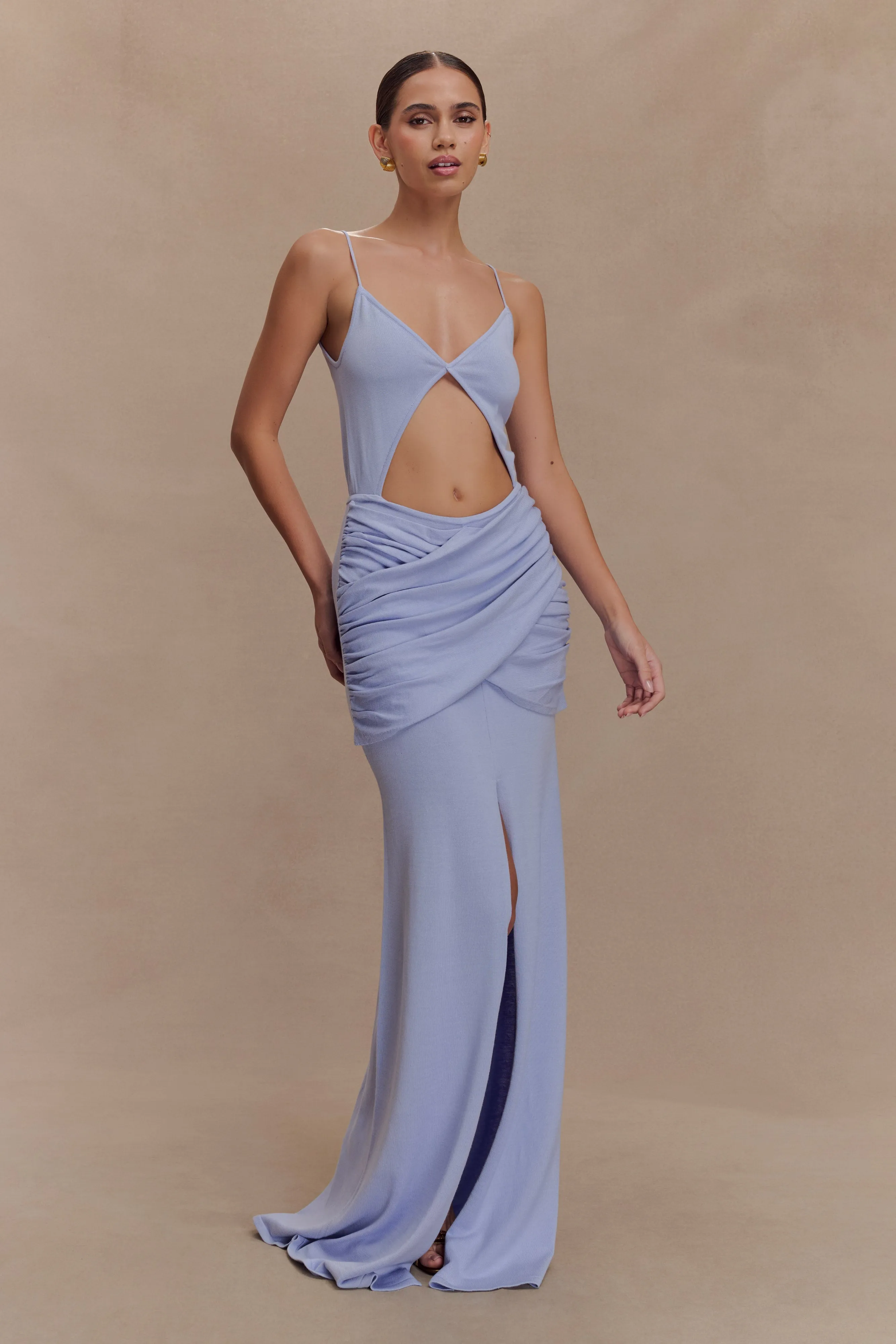 Reama Wrap Over Knit Maxi Dress - Cornflower Blue sold by Meshki product image thumbnail 5