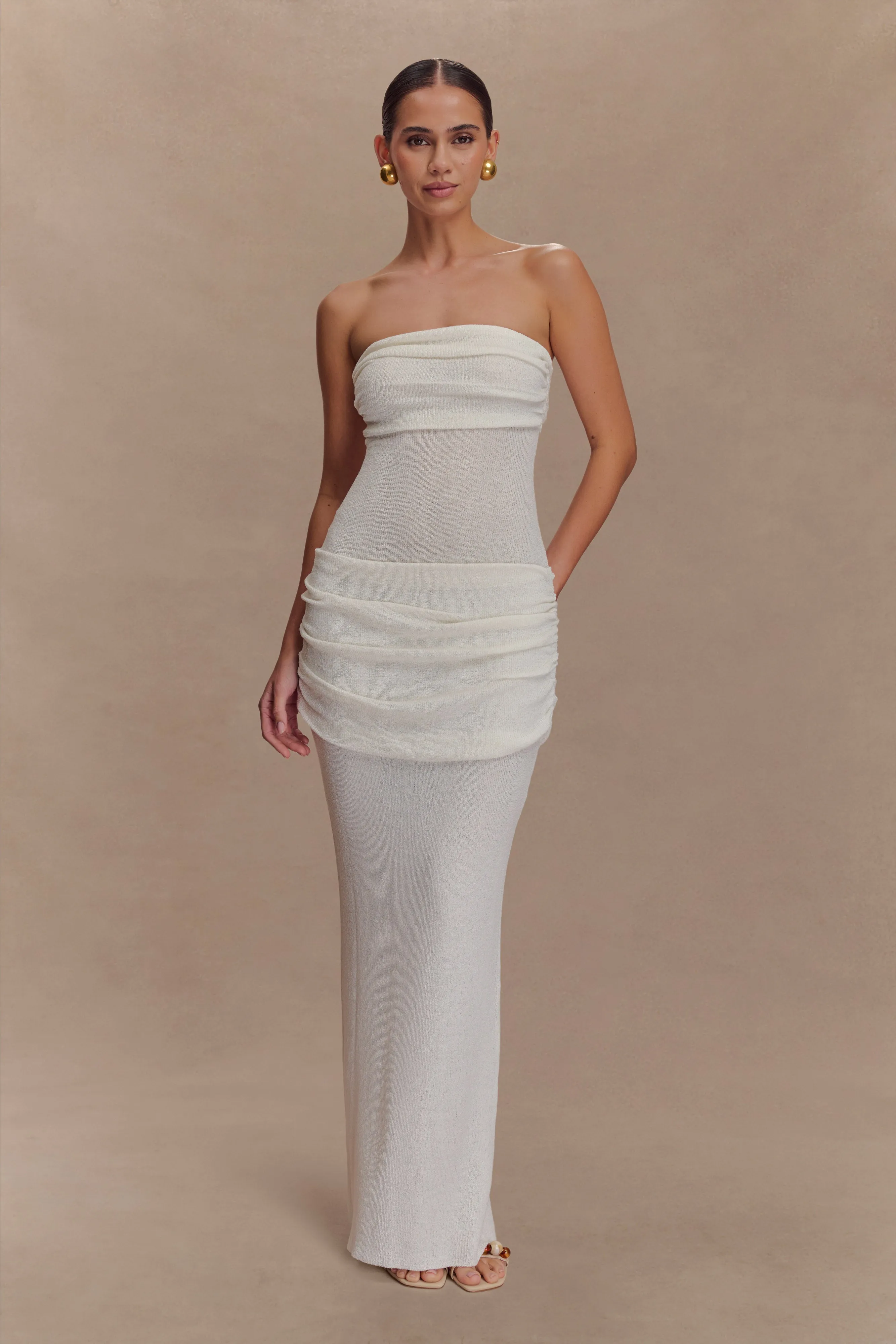 Elora Strapless Knit Maxi Dress - Ivory sold by Meshki