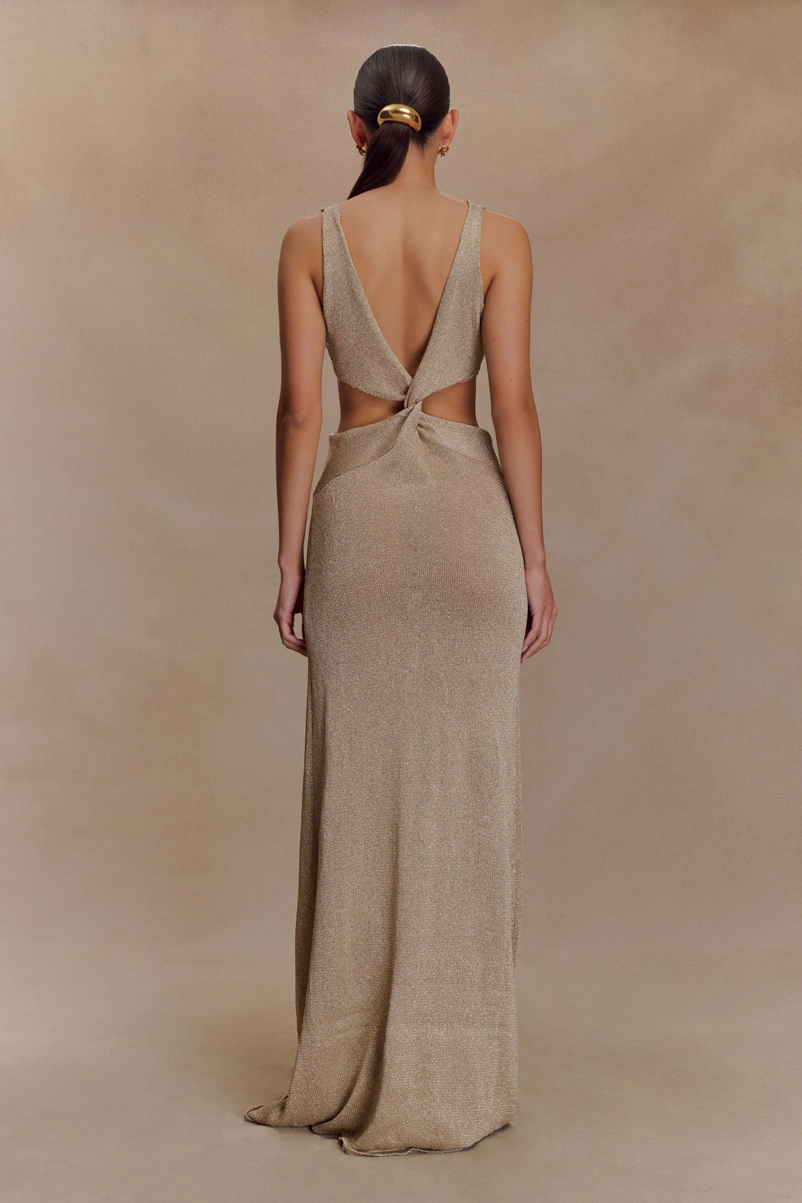 Gracelyn Twisted Metallic Knit Maxi Dress - Gold sold by Meshki product image thumbnail 2