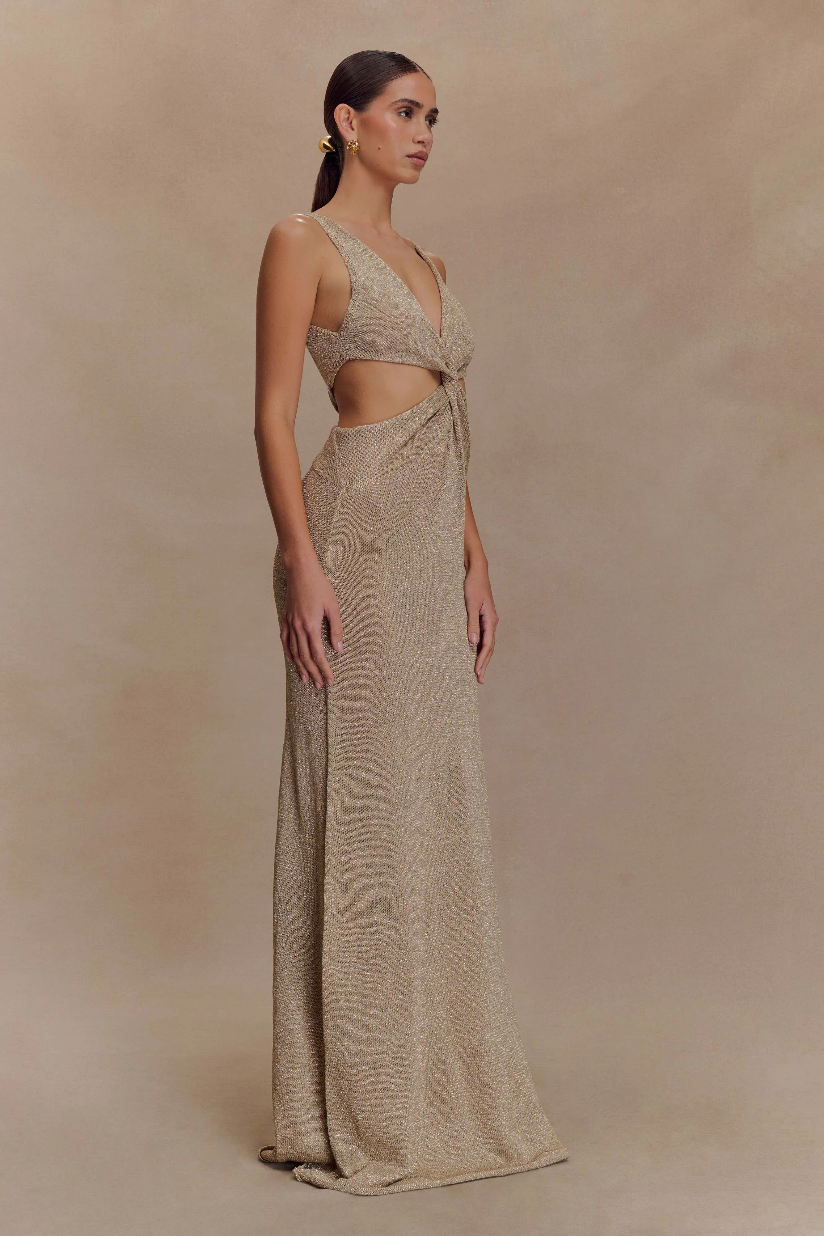 Gracelyn Twisted Metallic Knit Maxi Dress - Gold sold by Meshki product image thumbnail 5