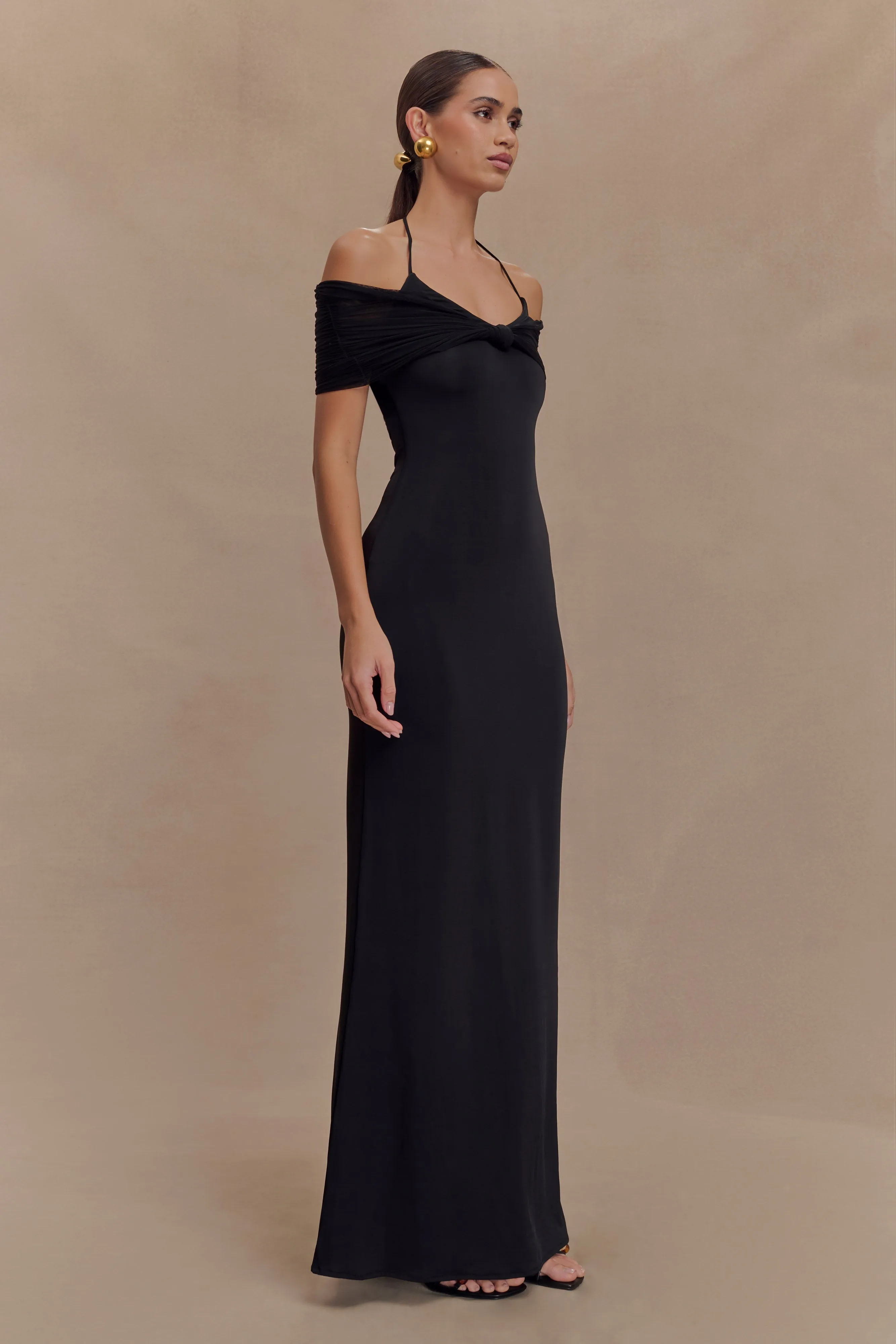 Bernadina Mesh And Slinky Halter Maxi Dress - Black sold by Meshki product image thumbnail 4