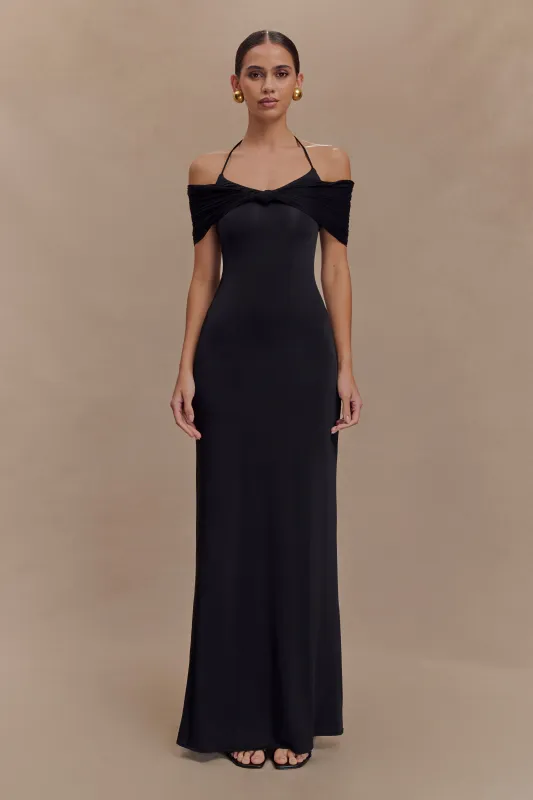Bernadina Mesh And Slinky Halter Maxi Dress - Black sold by Meshki
