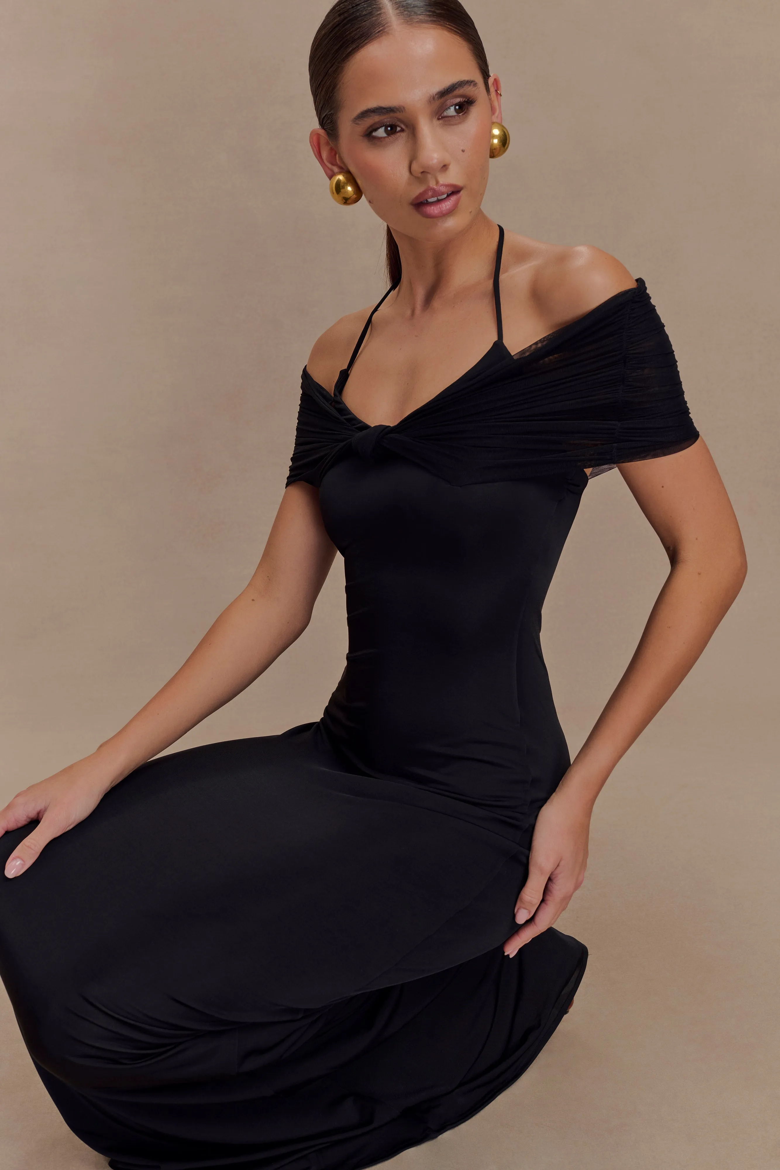 Bernadina Mesh And Slinky Halter Maxi Dress - Black sold by Meshki product image thumbnail 3