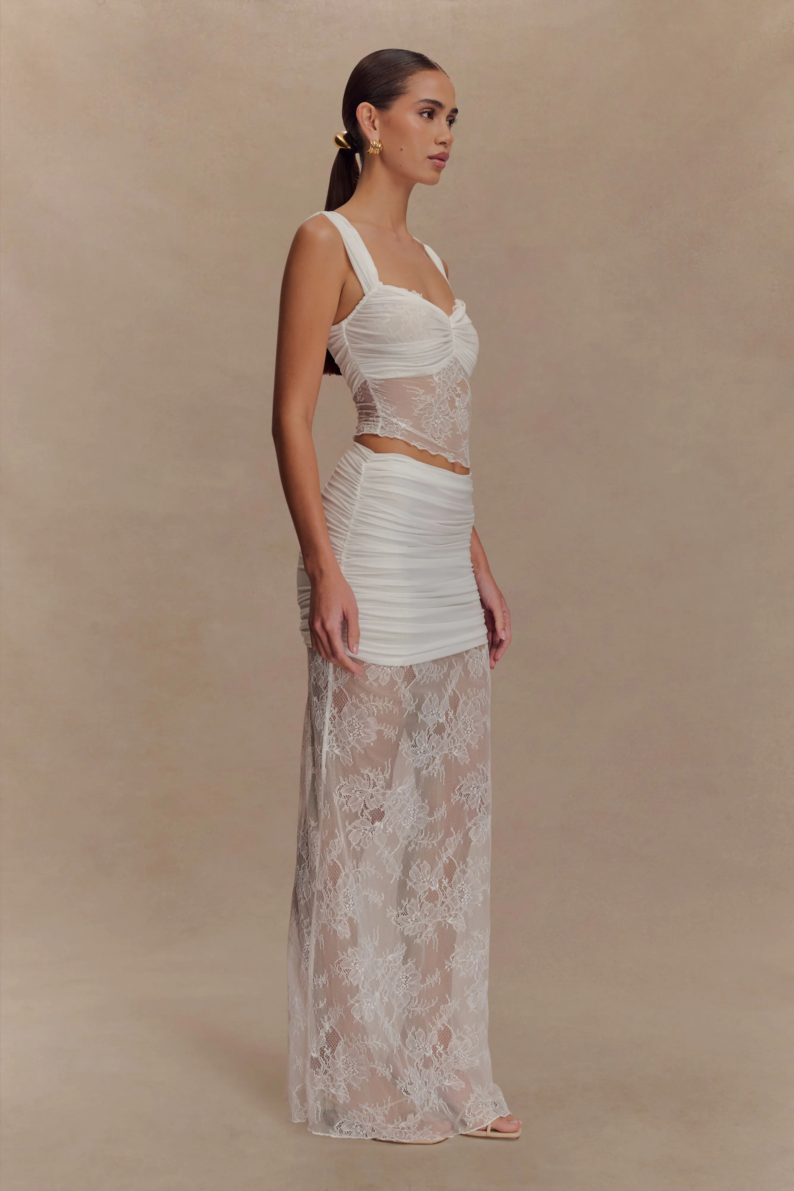 Guinevere Lace And Mesh Maxi Skirt - Ivory sold by Meshki product image thumbnail 4