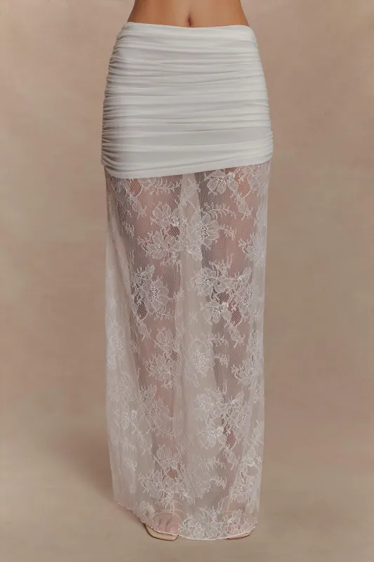 Guinevere Lace And Mesh Maxi Skirt - Ivory sold by Meshki