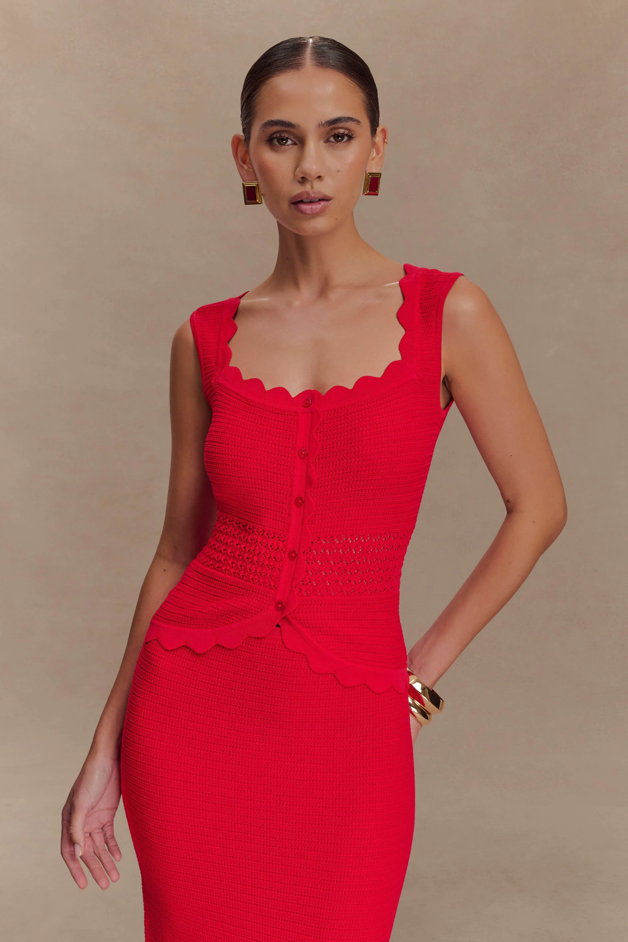 Madeline Scallop Knit Top - Red sold by Meshki