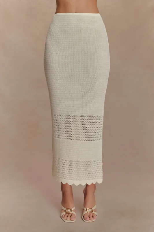 Madeline Scallop Knit Midi Skirt - Ivory sold by Meshki