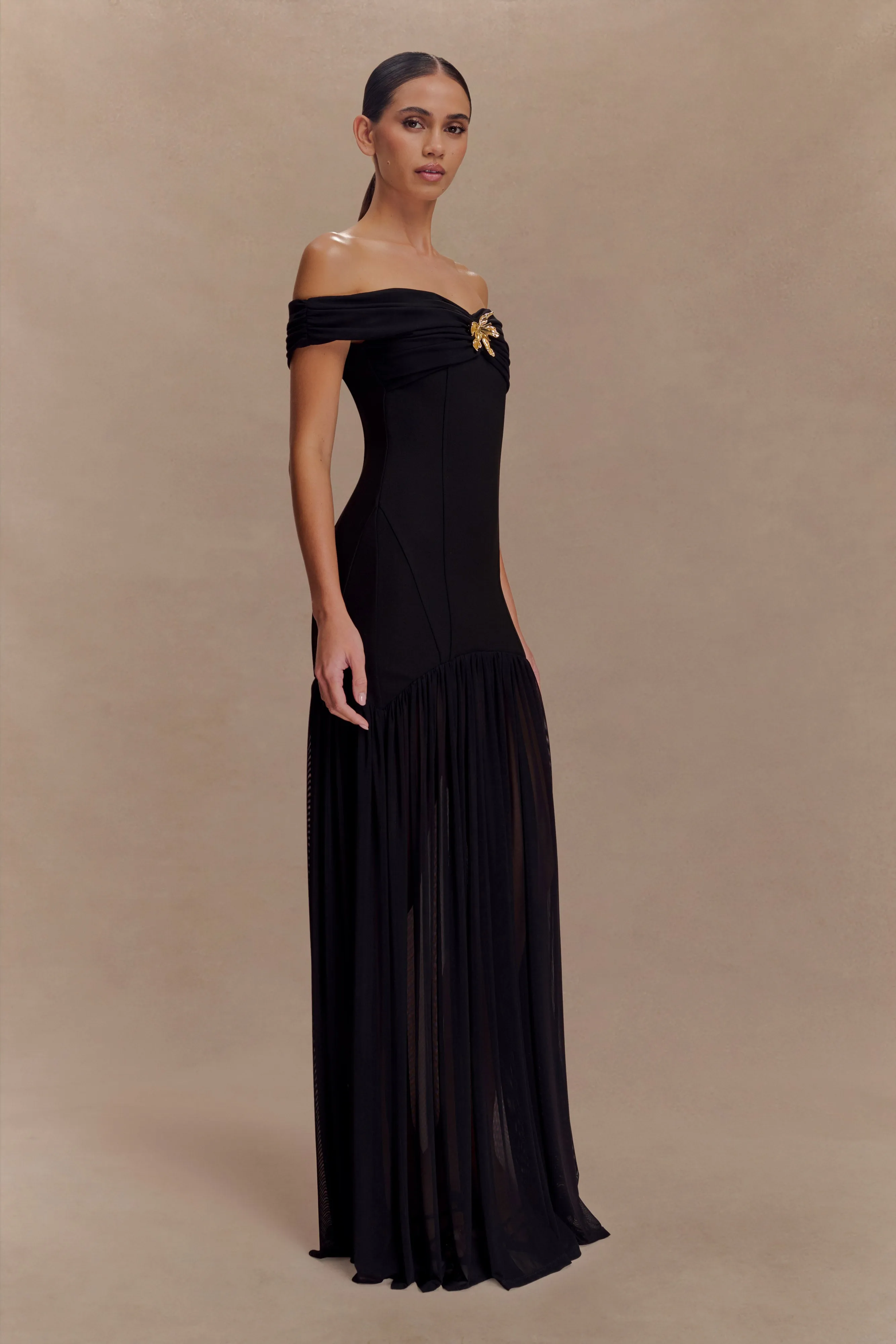 Kellie Off Shoulder Crepe Maxi Dress - Black sold by Meshki product image thumbnail 5