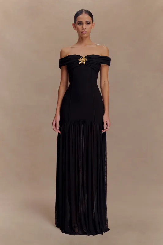 Kellie Off Shoulder Crepe Maxi Dress - Black sold by Meshki