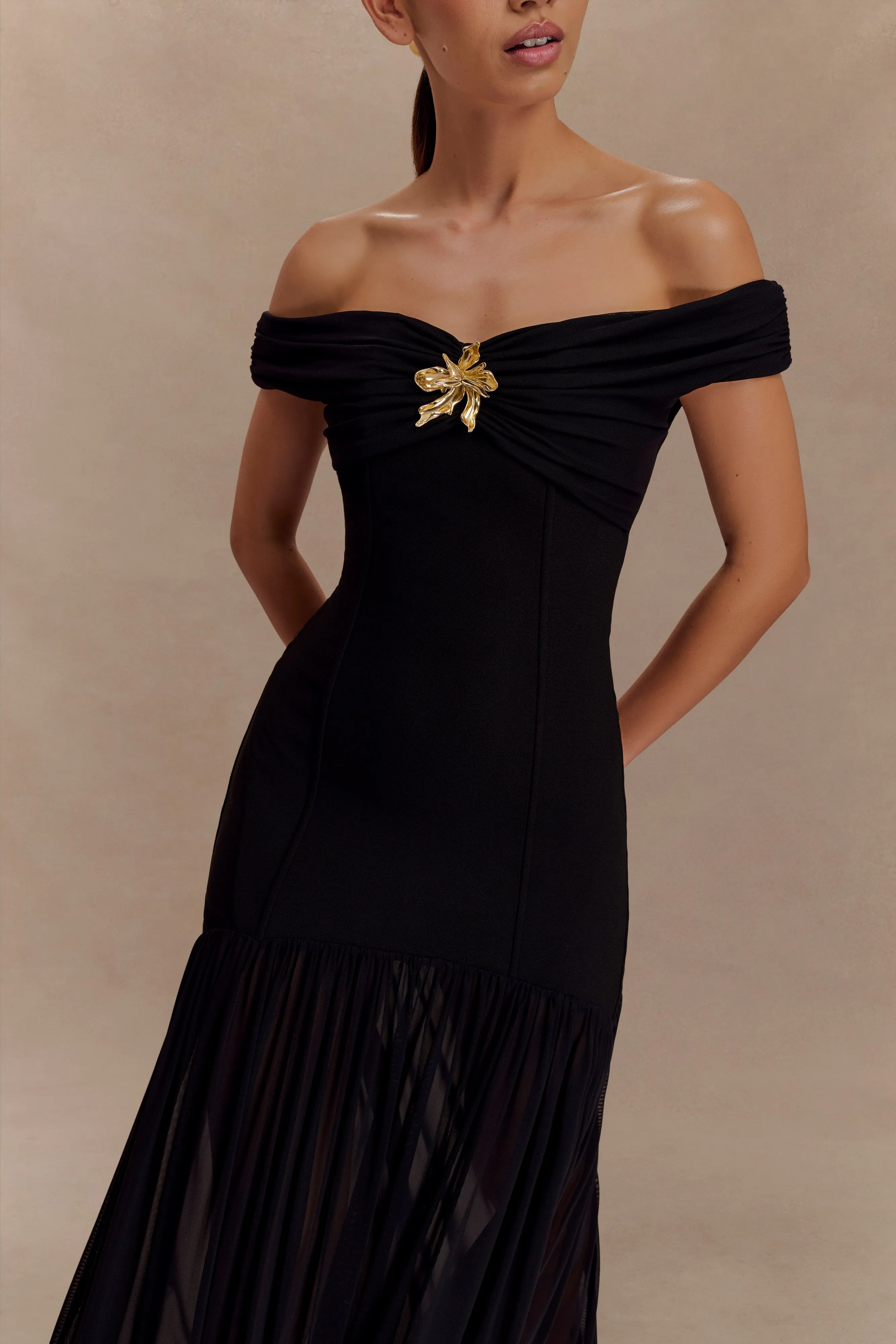 Kellie Off Shoulder Crepe Maxi Dress - Black sold by Meshki product image thumbnail 3