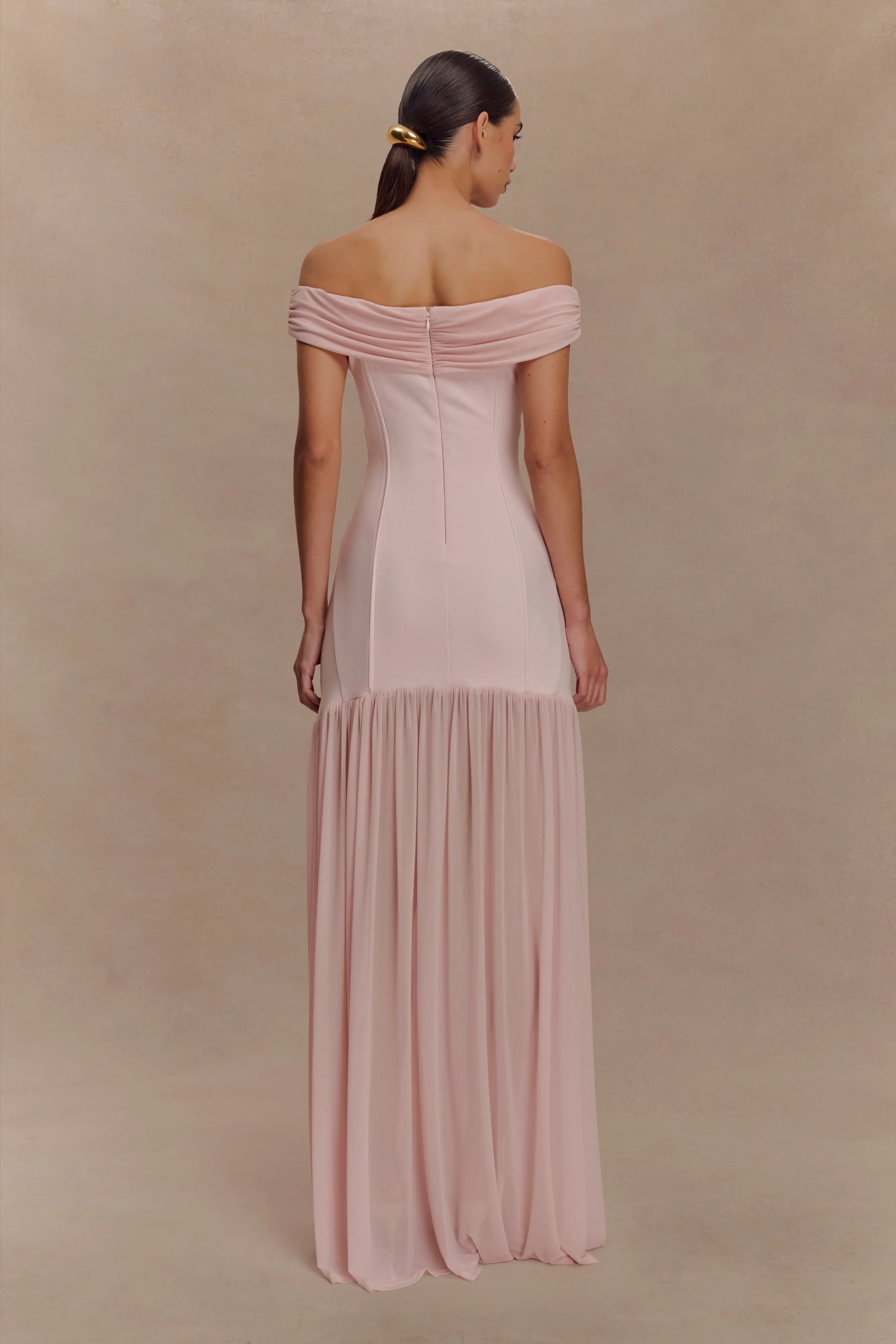 Kellie Off Shoulder Crepe Maxi Dress - Blush Pink sold by Meshki product image thumbnail 2
