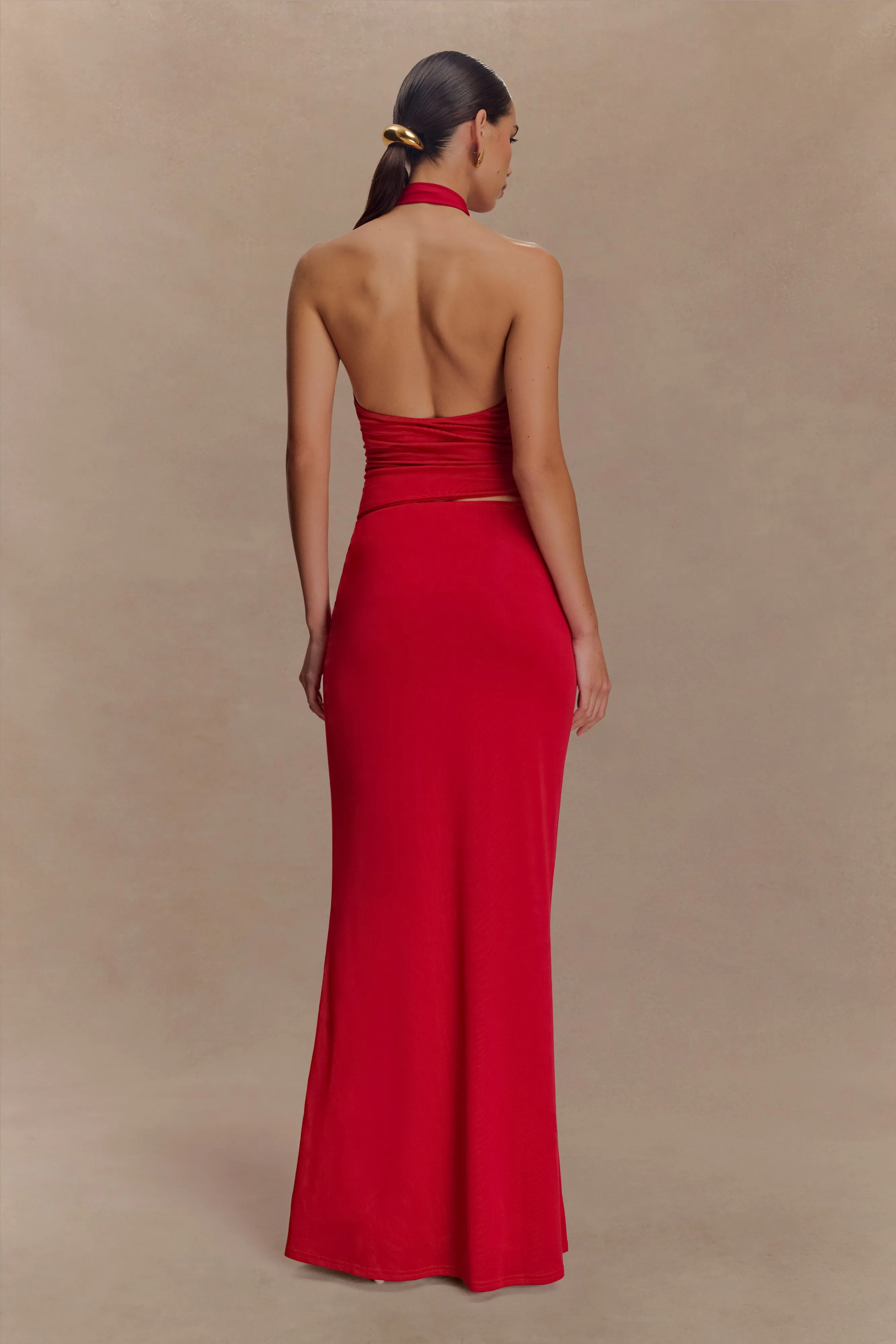 Bruna Slinky Fishtail Maxi Skirt - Red sold by Meshki product image thumbnail 4