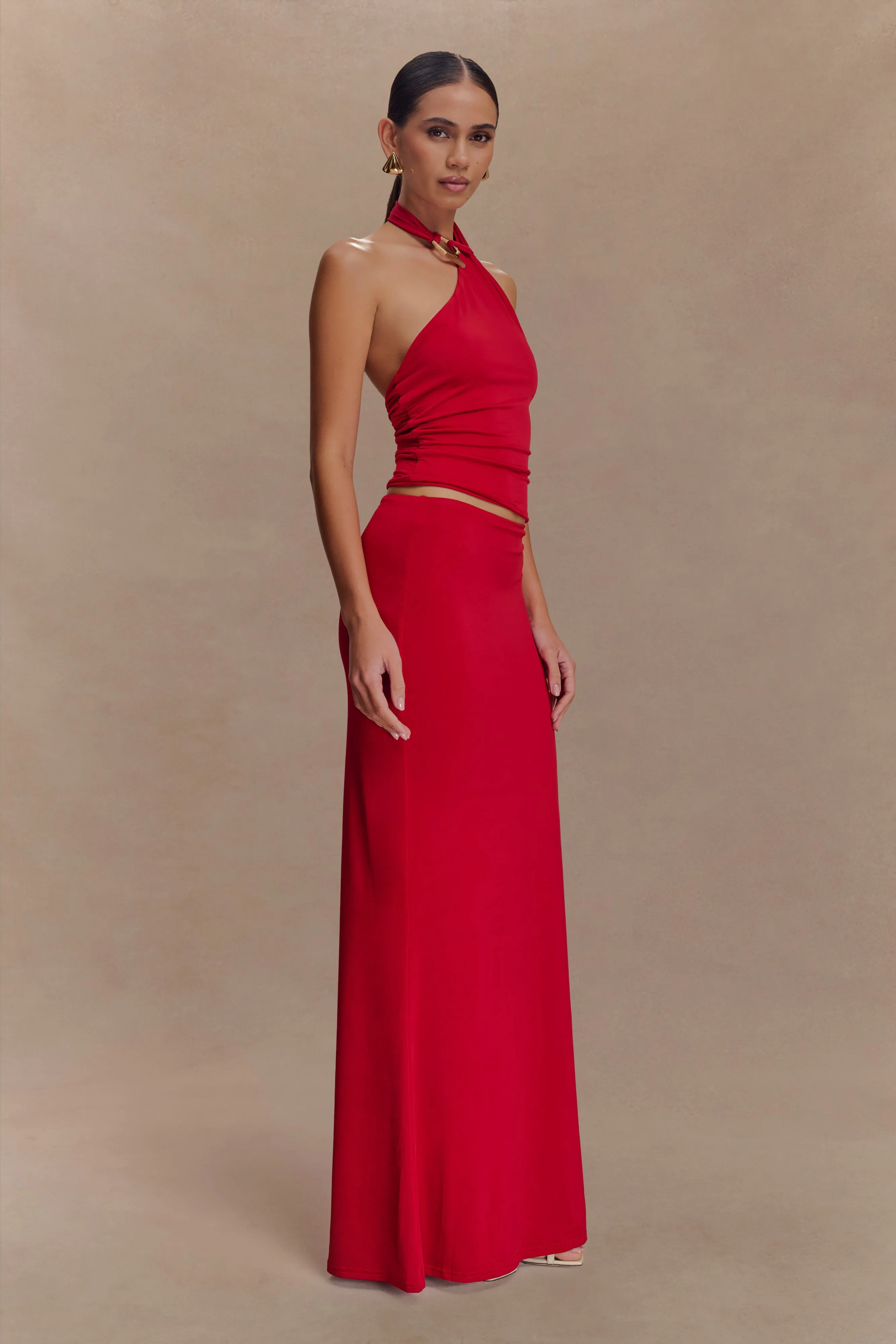 Bruna Slinky Fishtail Maxi Skirt - Red sold by Meshki product image thumbnail 5