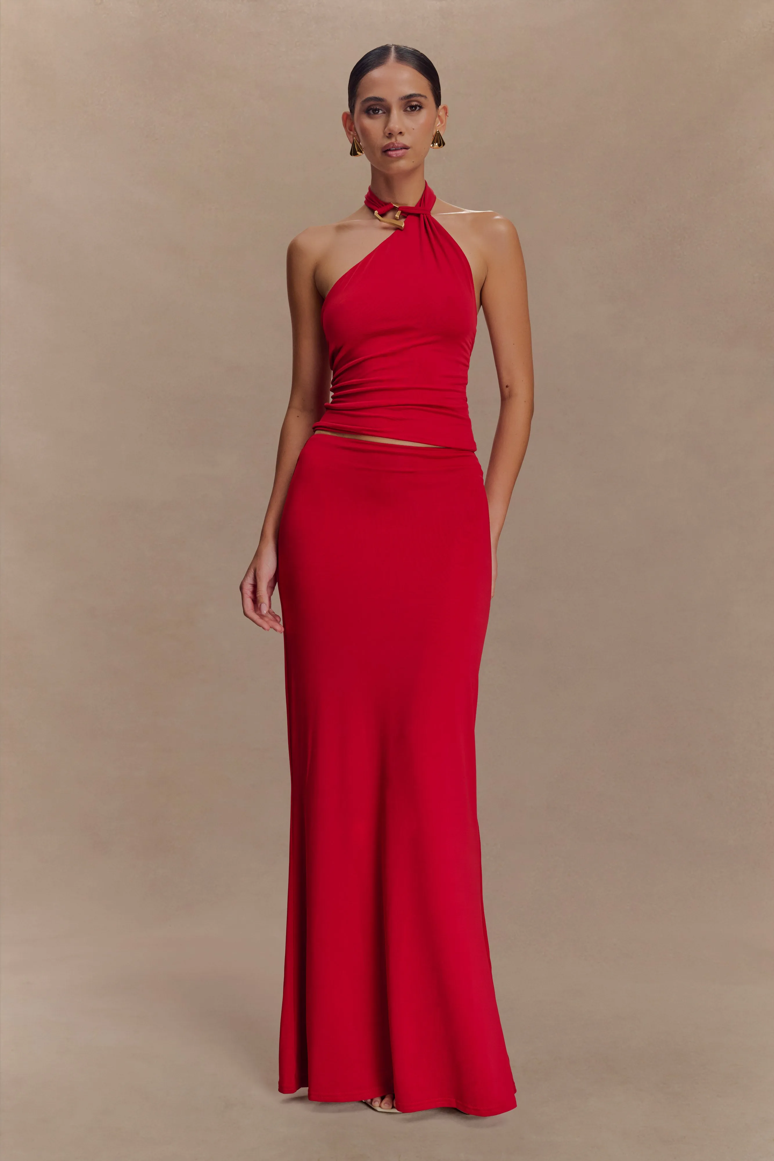 Bruna Slinky Fishtail Maxi Skirt - Red sold by Meshki