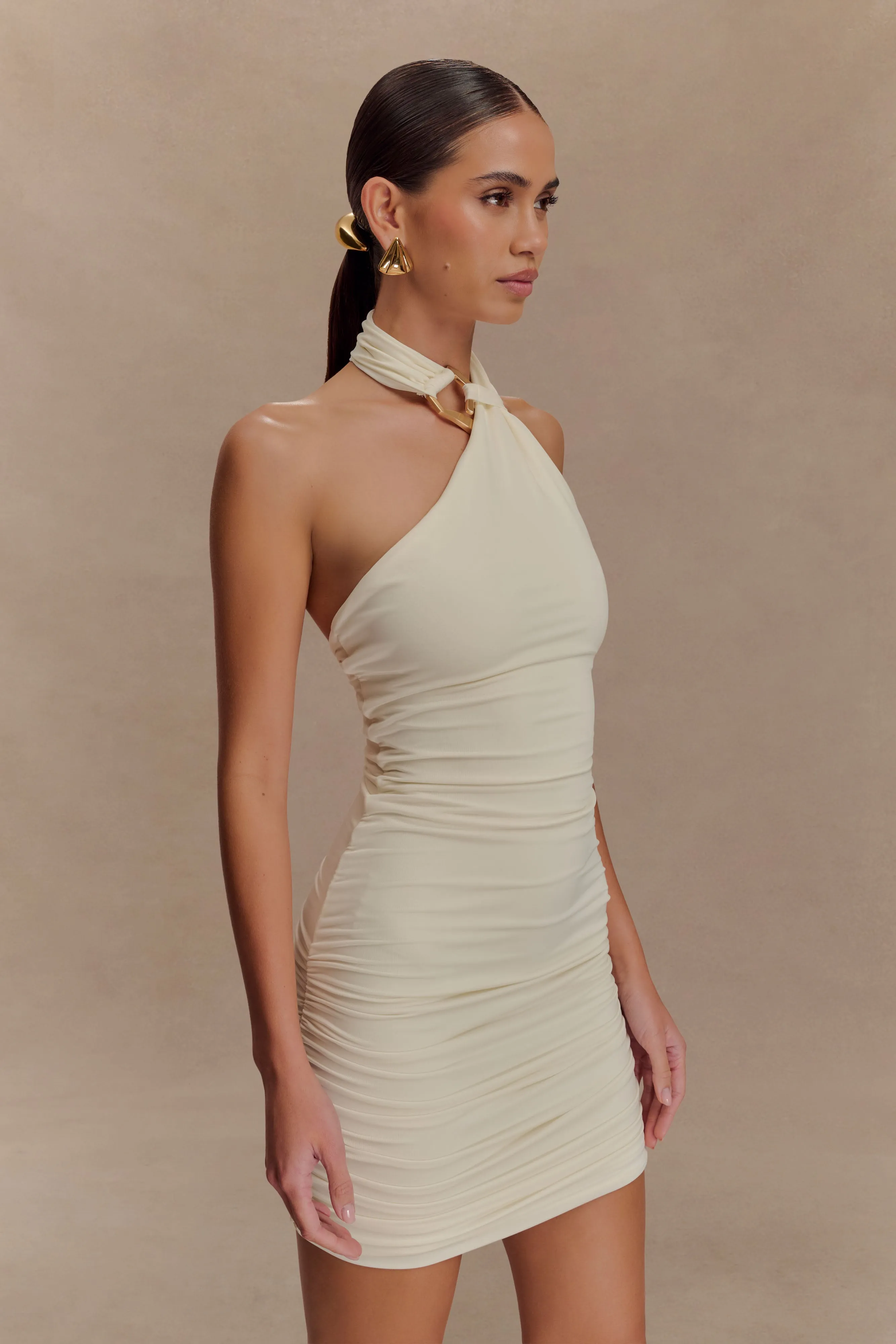 Mariposa Slinky Halter Mini Dress - Ivory sold by Meshki product image thumbnail 4