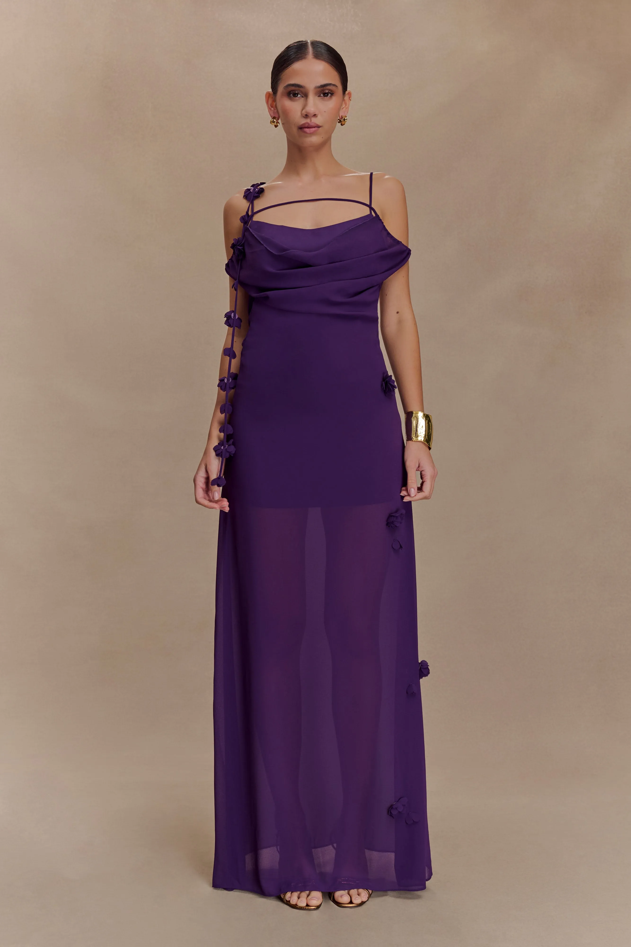 Rosalie Floral Chiffon Maxi Dress - Purple sold by Meshki