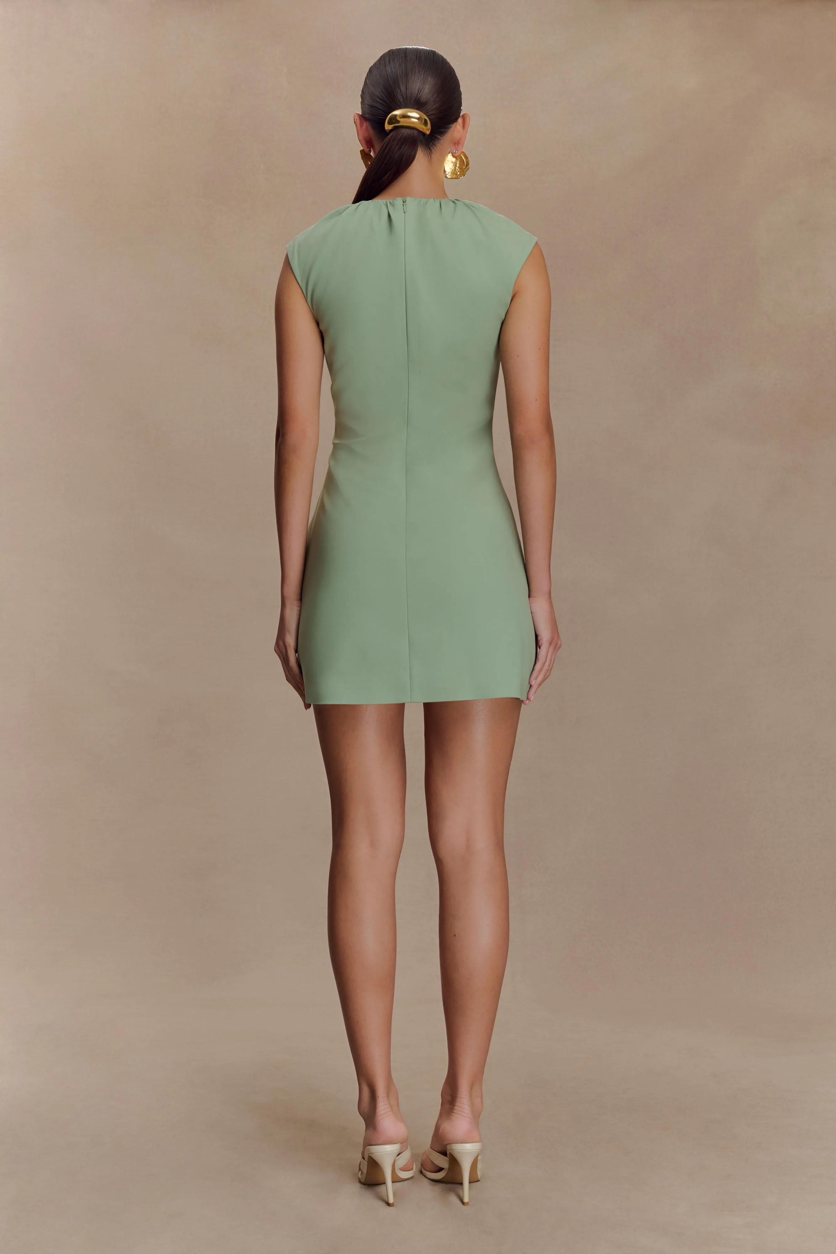 Ariana Pleated Neck Mini Dress - Sage sold by Meshki product image thumbnail 2