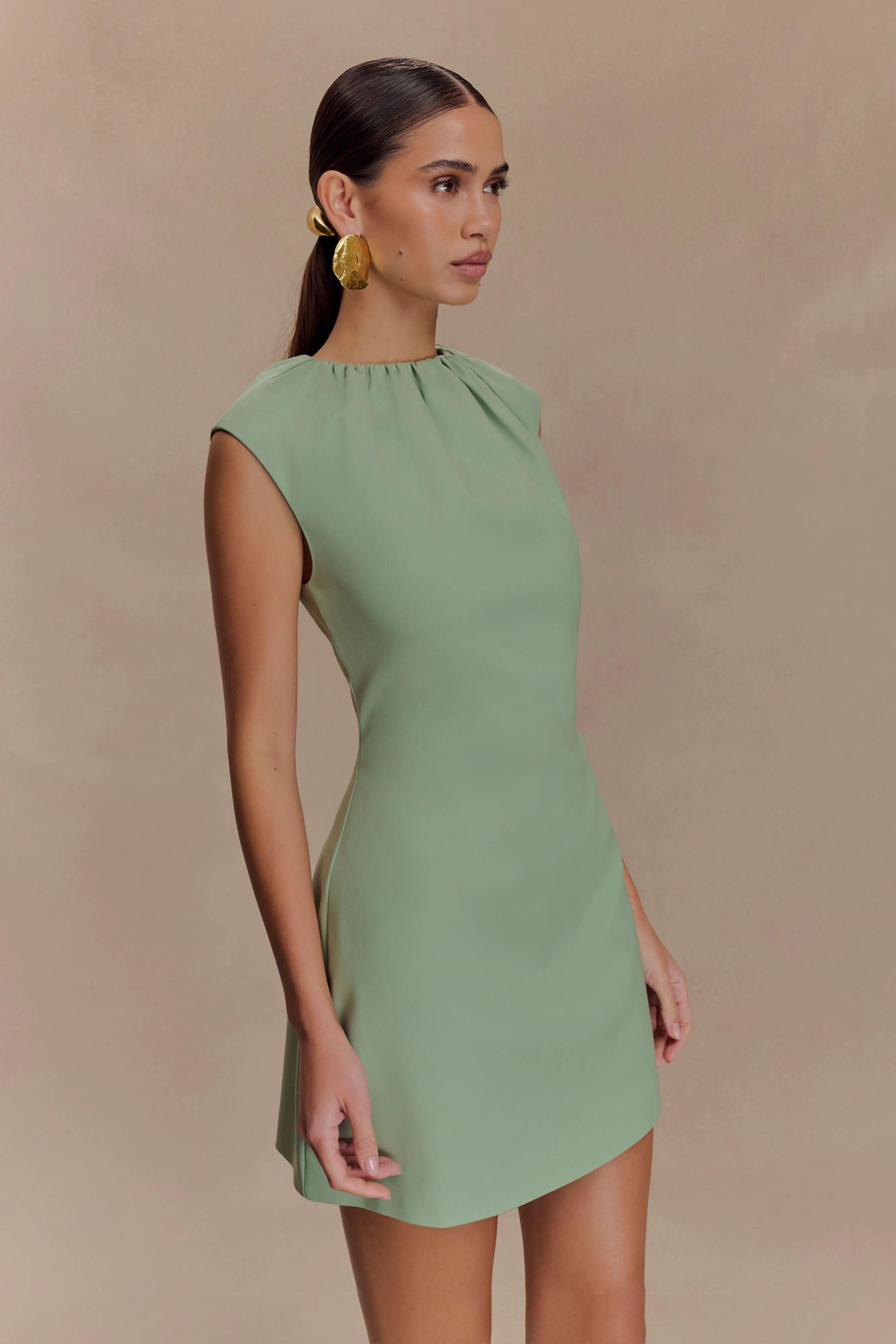 Ariana Pleated Neck Mini Dress - Sage sold by Meshki product image thumbnail 4