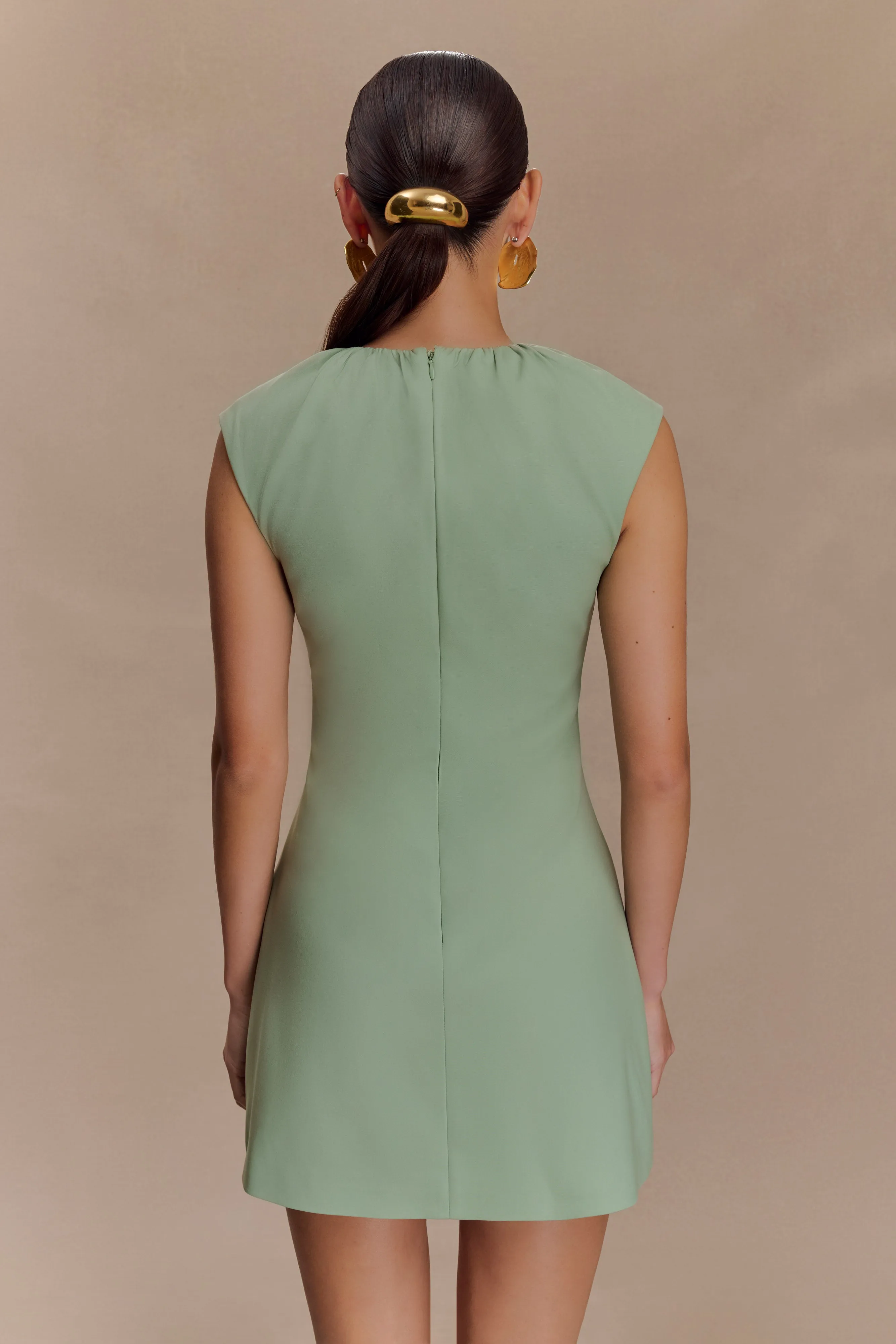 Ariana Pleated Neck Mini Dress - Sage sold by Meshki product image thumbnail 5