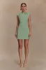 Ariana Pleated Neck Mini Dress - Sage sold by Meshki