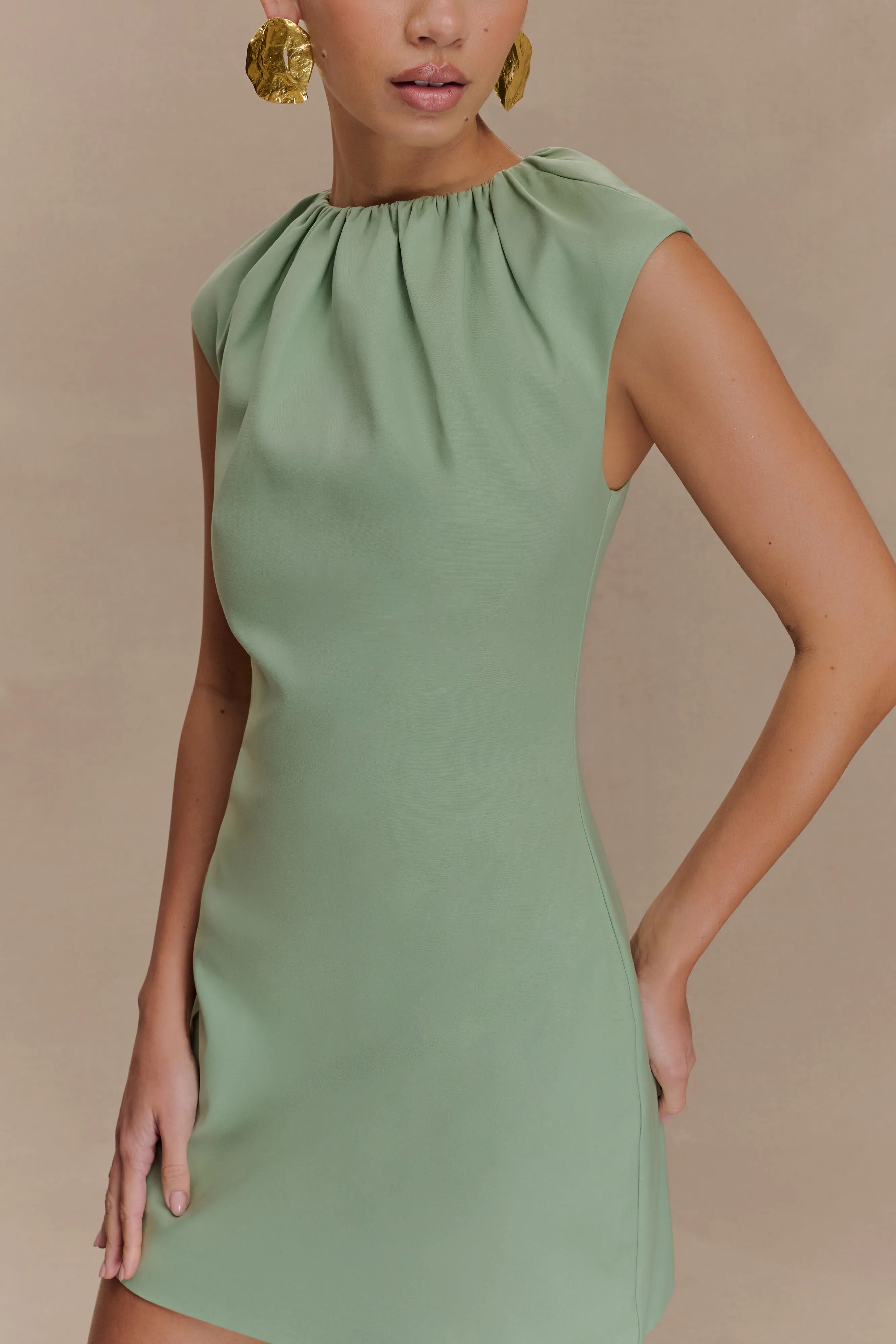 Ariana Pleated Neck Mini Dress - Sage sold by Meshki product image thumbnail 3
