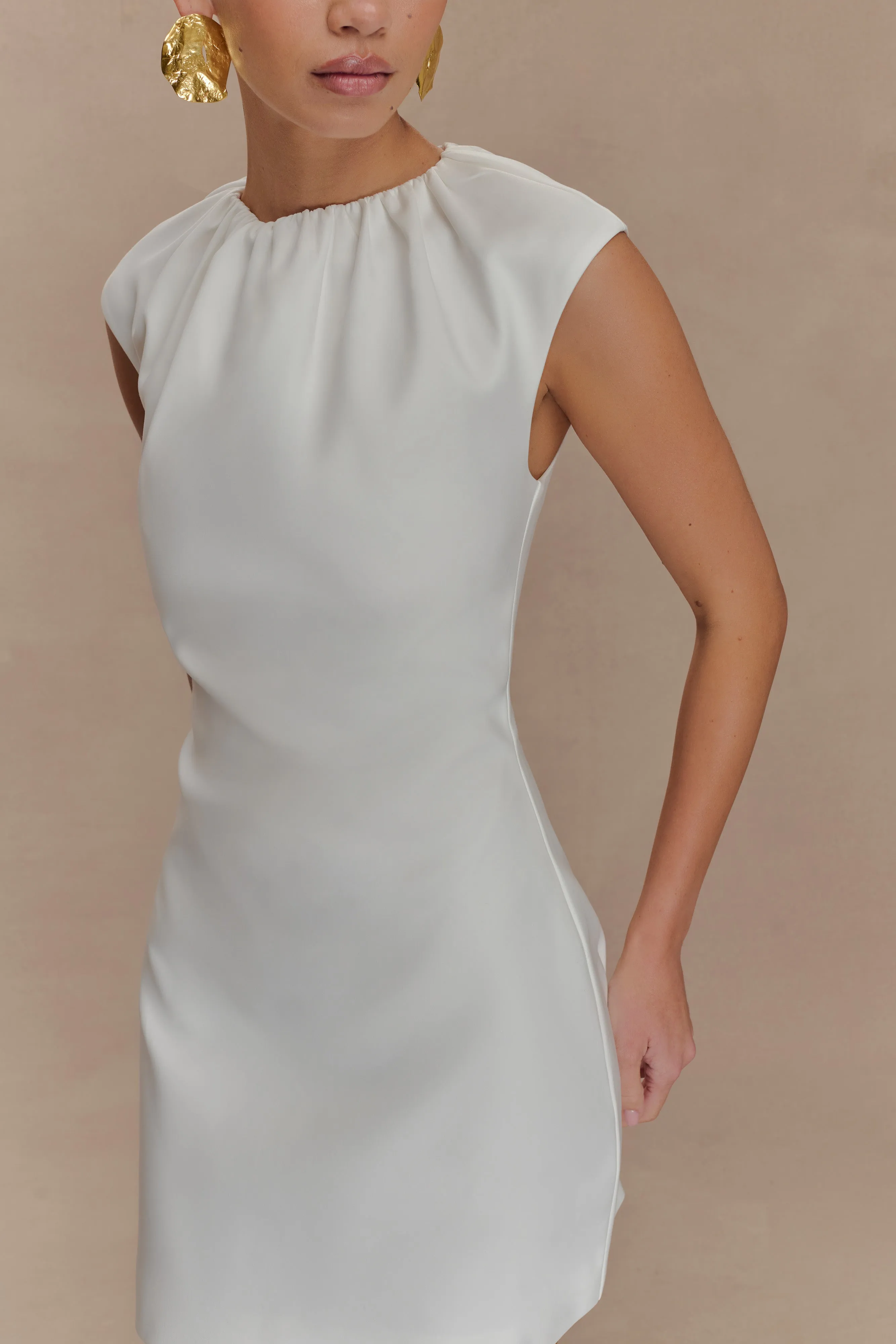 Ariana Pleated Neck Mini Dress - Ivory sold by Meshki product image thumbnail 3