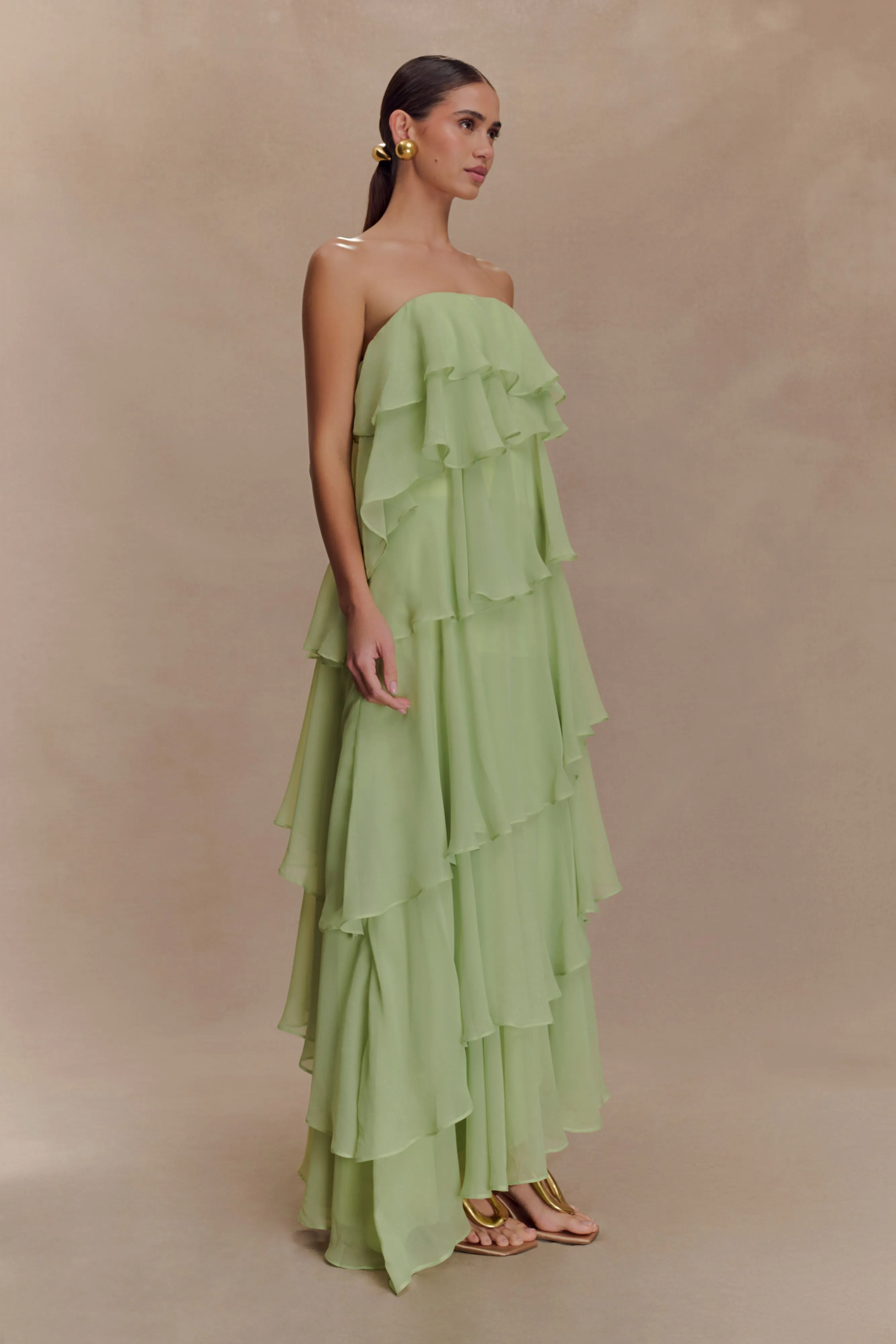 Alexa Ruffle Chiffon Maxi Dress - Pastel Lime sold by Meshki product image thumbnail 4