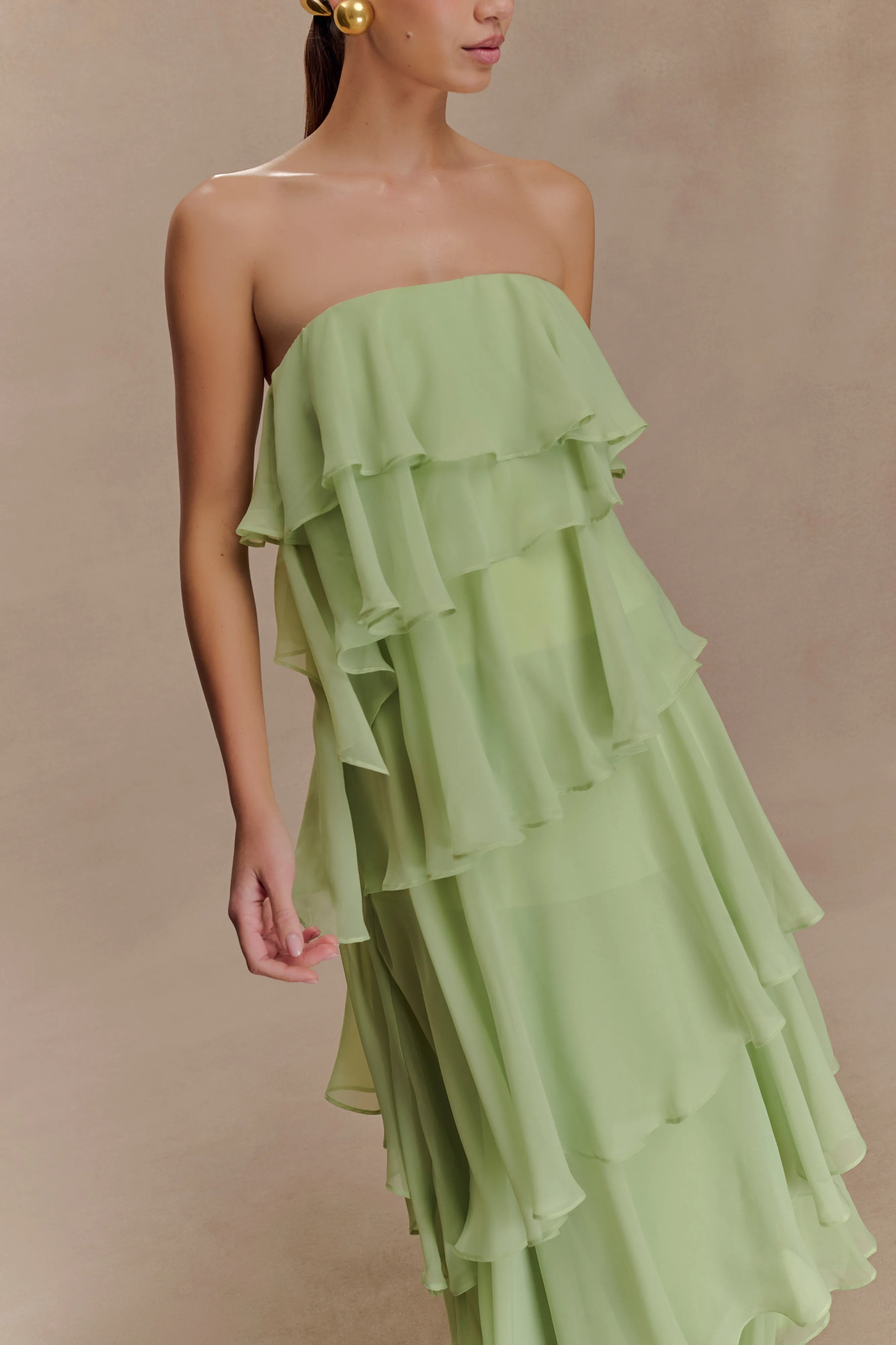 Alexa Ruffle Chiffon Maxi Dress - Pastel Lime sold by Meshki product image thumbnail 3