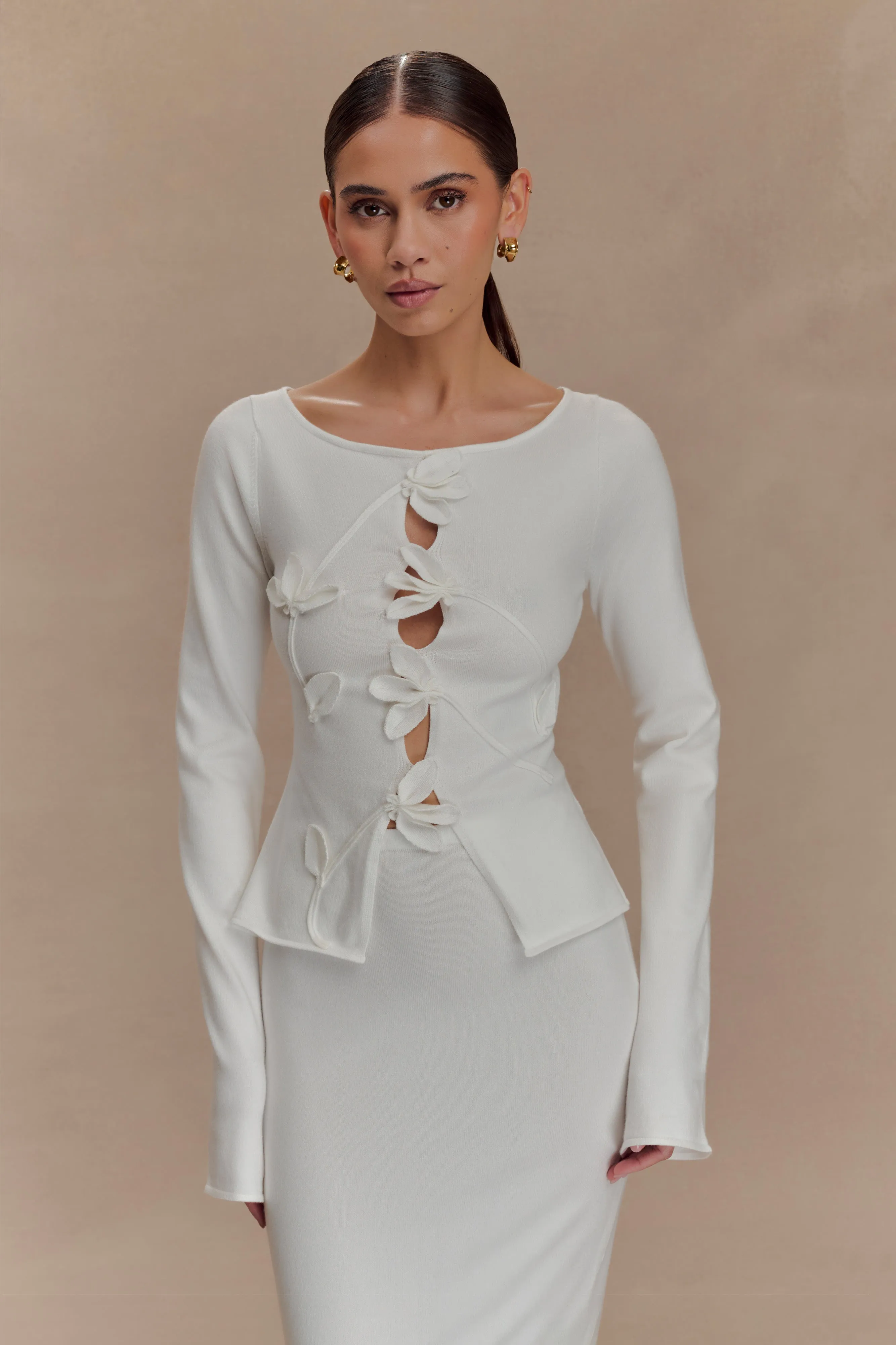 Alejandra Floral Long Sleeve Knit Top - White sold by Meshki product image thumbnail 4