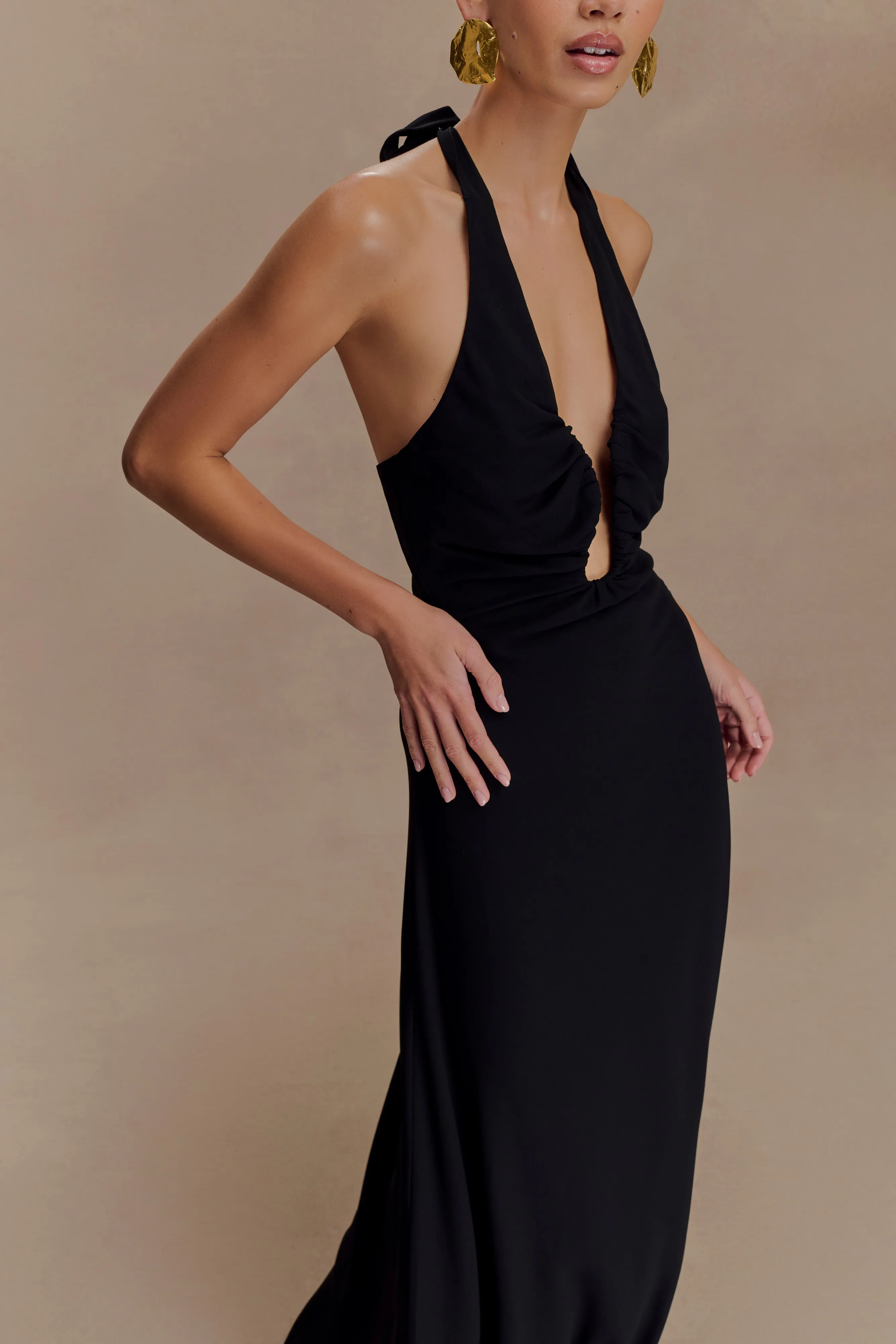 Malakhai Chiffon Halter Maxi Dress - Black sold by Meshki product image thumbnail 3