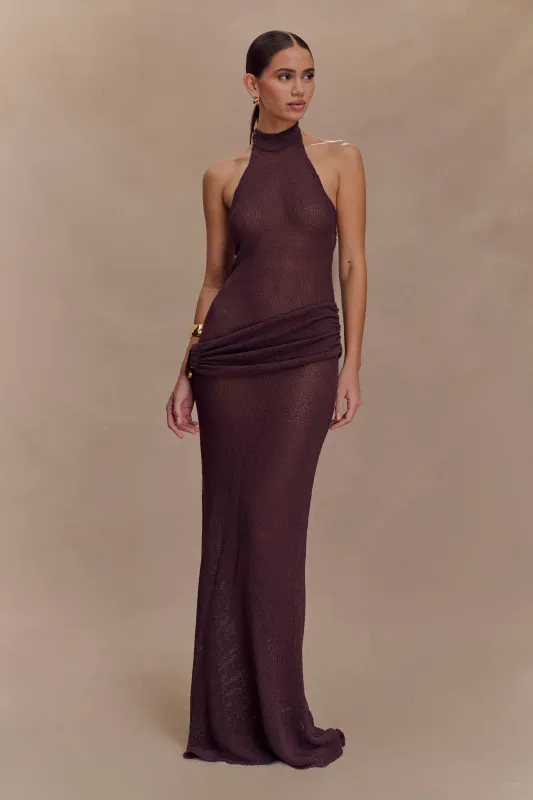 Reece Halter Knit Maxi Dress - Chocolate sold by Meshki