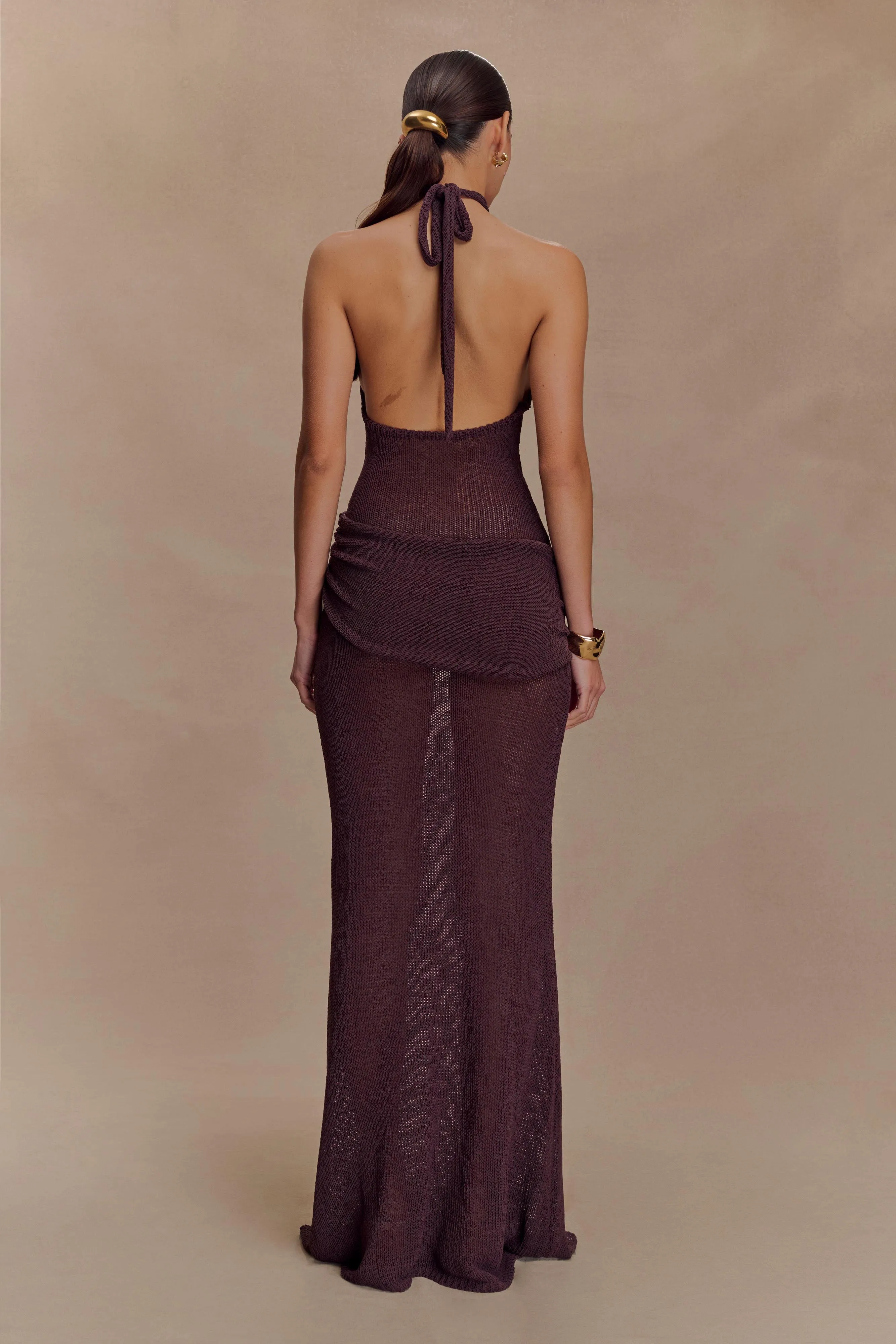 Reece Halter Knit Maxi Dress - Chocolate sold by Meshki product image thumbnail 2