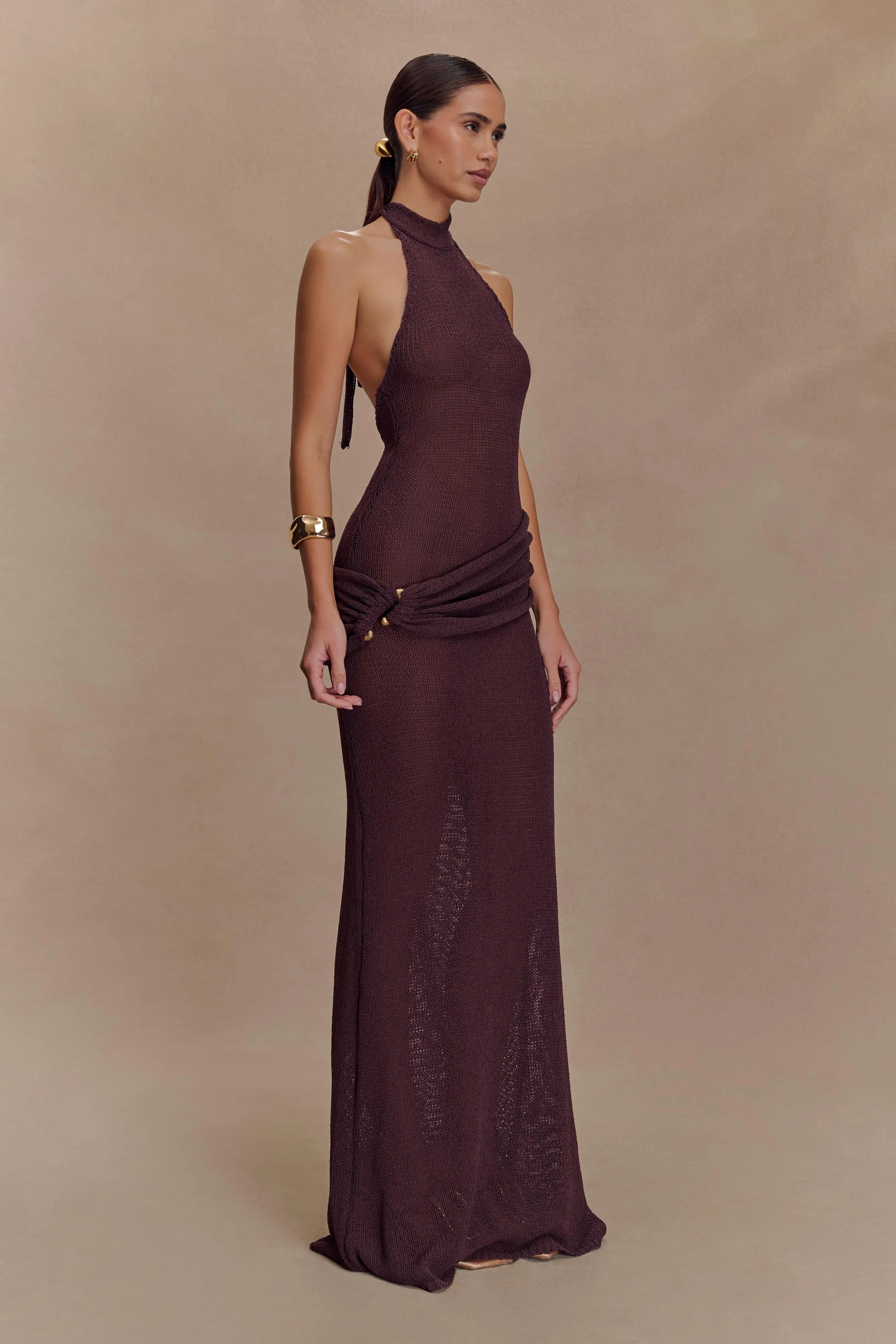 Reece Halter Knit Maxi Dress - Chocolate sold by Meshki product image thumbnail 4