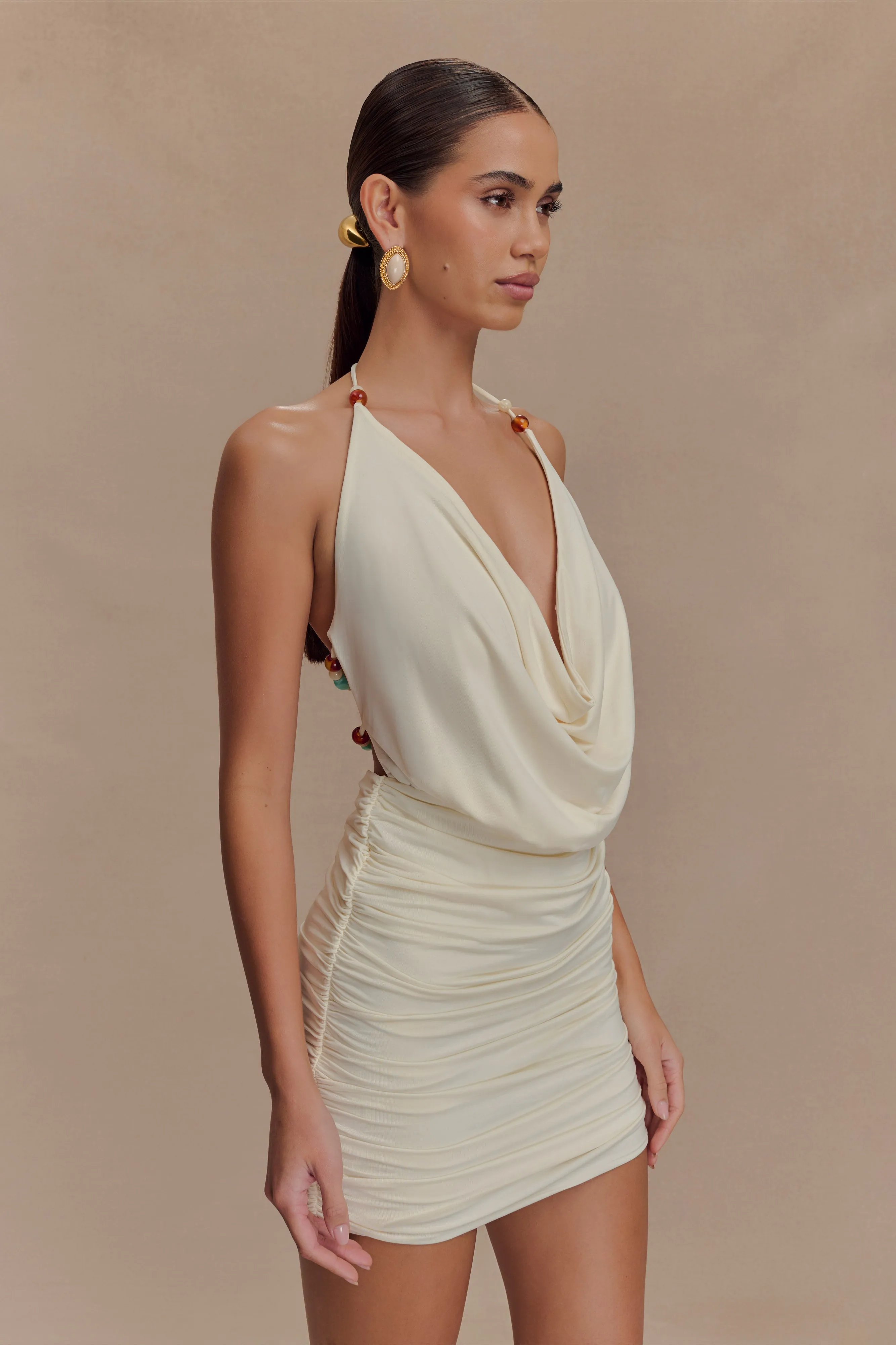 Astraeus Beaded Cowl Mini Dress - Ivory sold by Meshki product image thumbnail 4