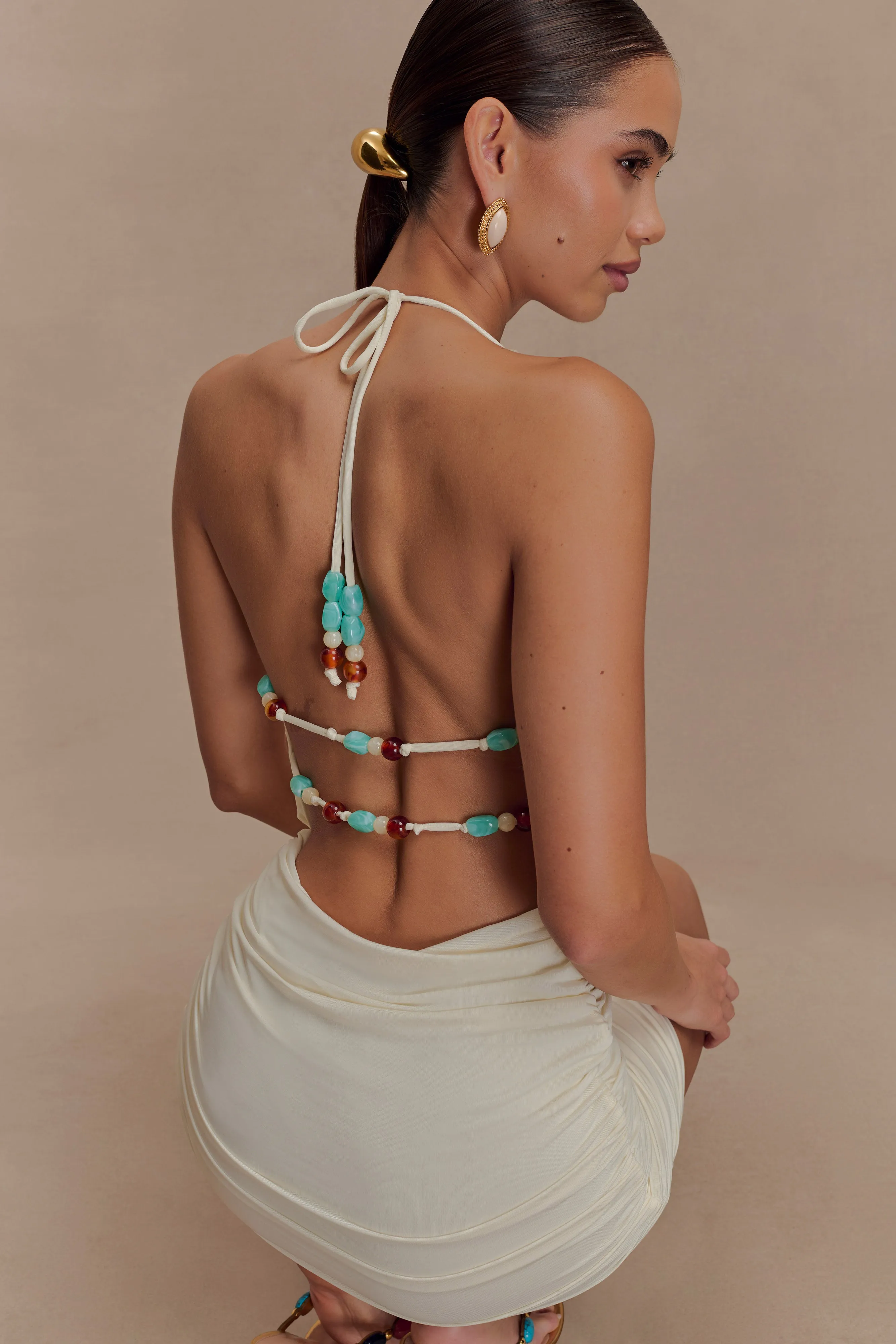 Astraeus Beaded Cowl Mini Dress - Ivory sold by Meshki product image thumbnail 3