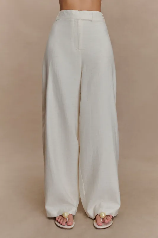Cyrene Linen Wide Leg Pants - Oat Marle sold by Meshki