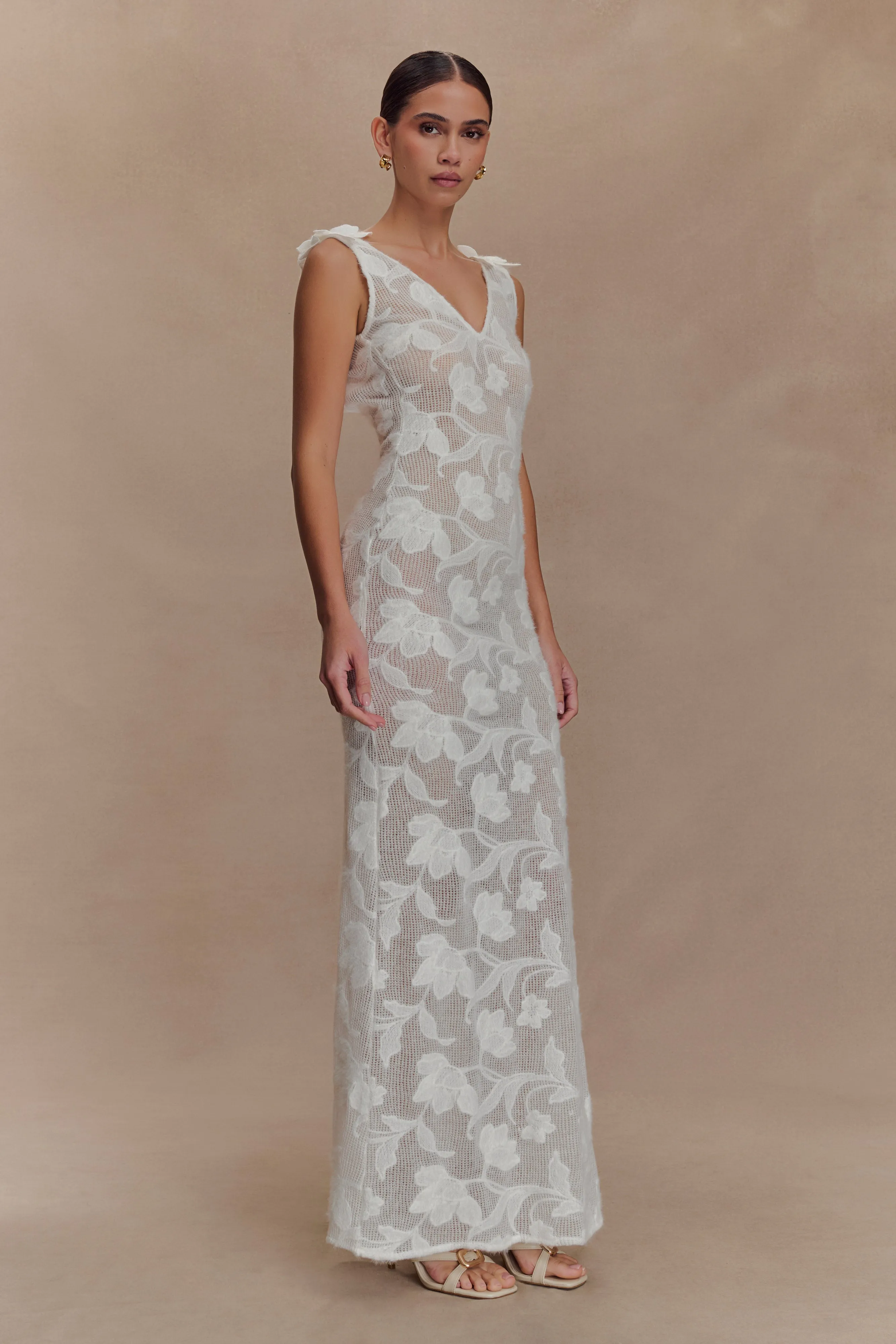 Cornelia Floral Sheer Maxi Dress - Ivory sold by Meshki product image thumbnail 4