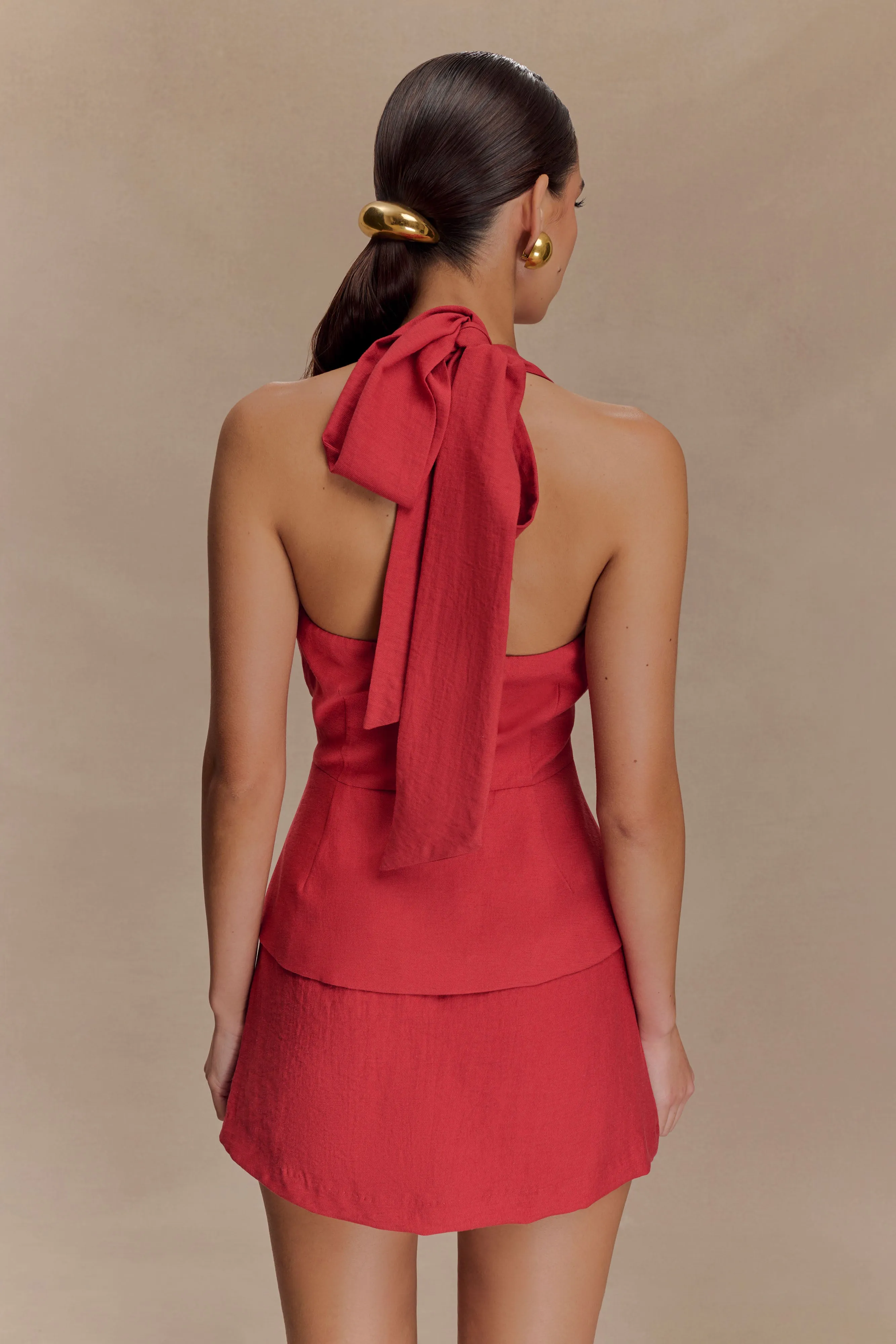 Kallie Linen Peplum Halter Top - Burnt Rose sold by Meshki product image thumbnail 2