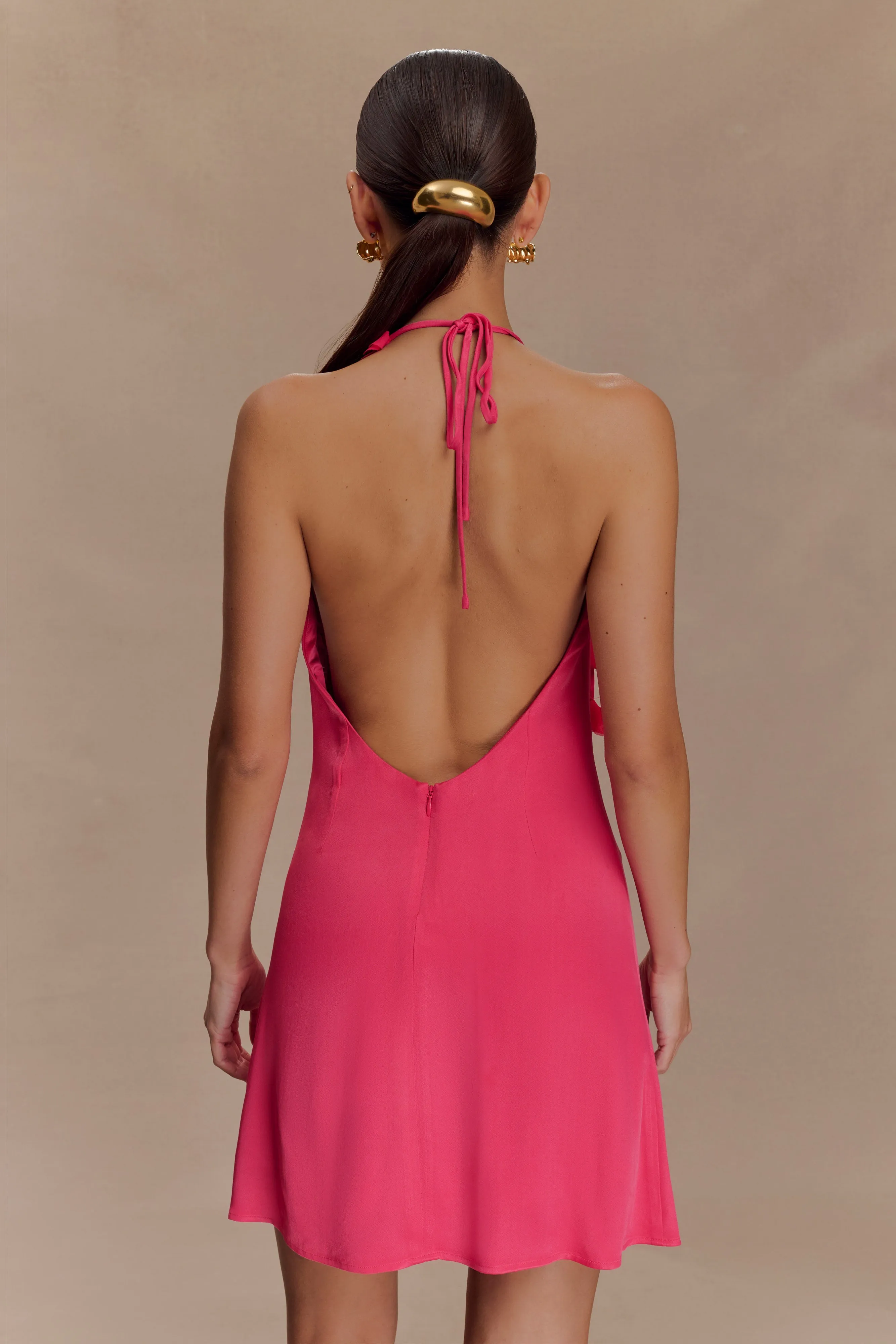 Gwenda Satin Floral Mini Dress - Dragonfruit sold by Meshki product image thumbnail 5