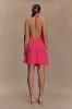 Gwenda Satin Floral Mini Dress - Dragonfruit sold by Meshki