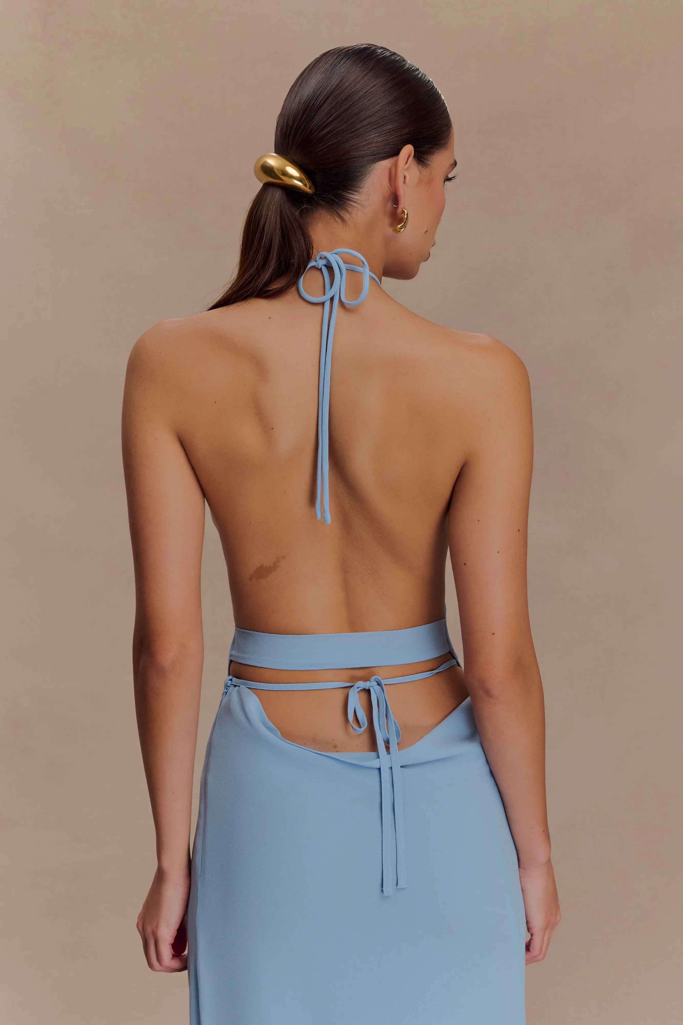 Katalina Chiffon Cowl Halter Top - Sky Blue sold by Meshki product image thumbnail 2
