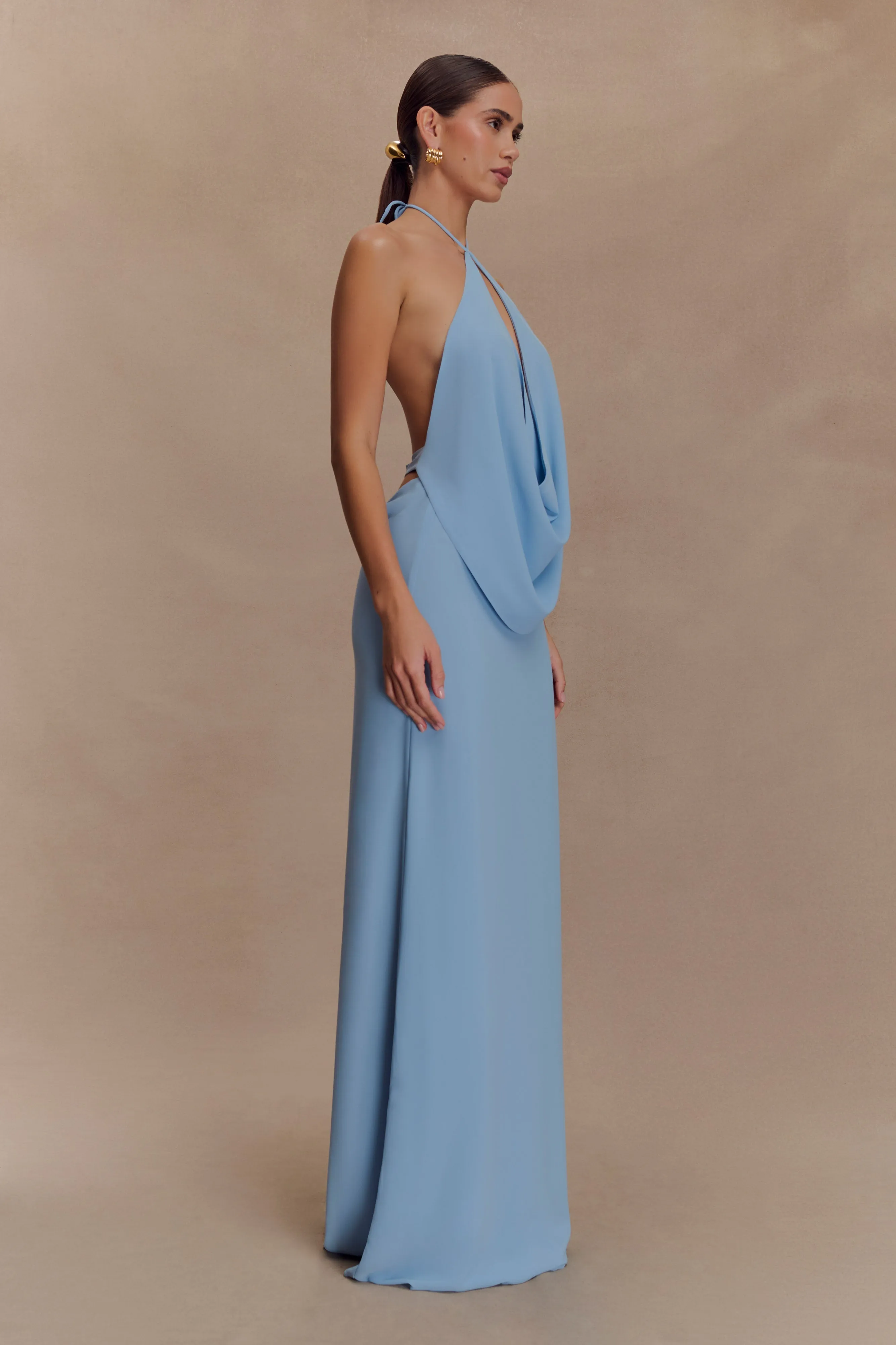 Katalina Chiffon Cowl Halter Top - Sky Blue sold by Meshki product image thumbnail 4