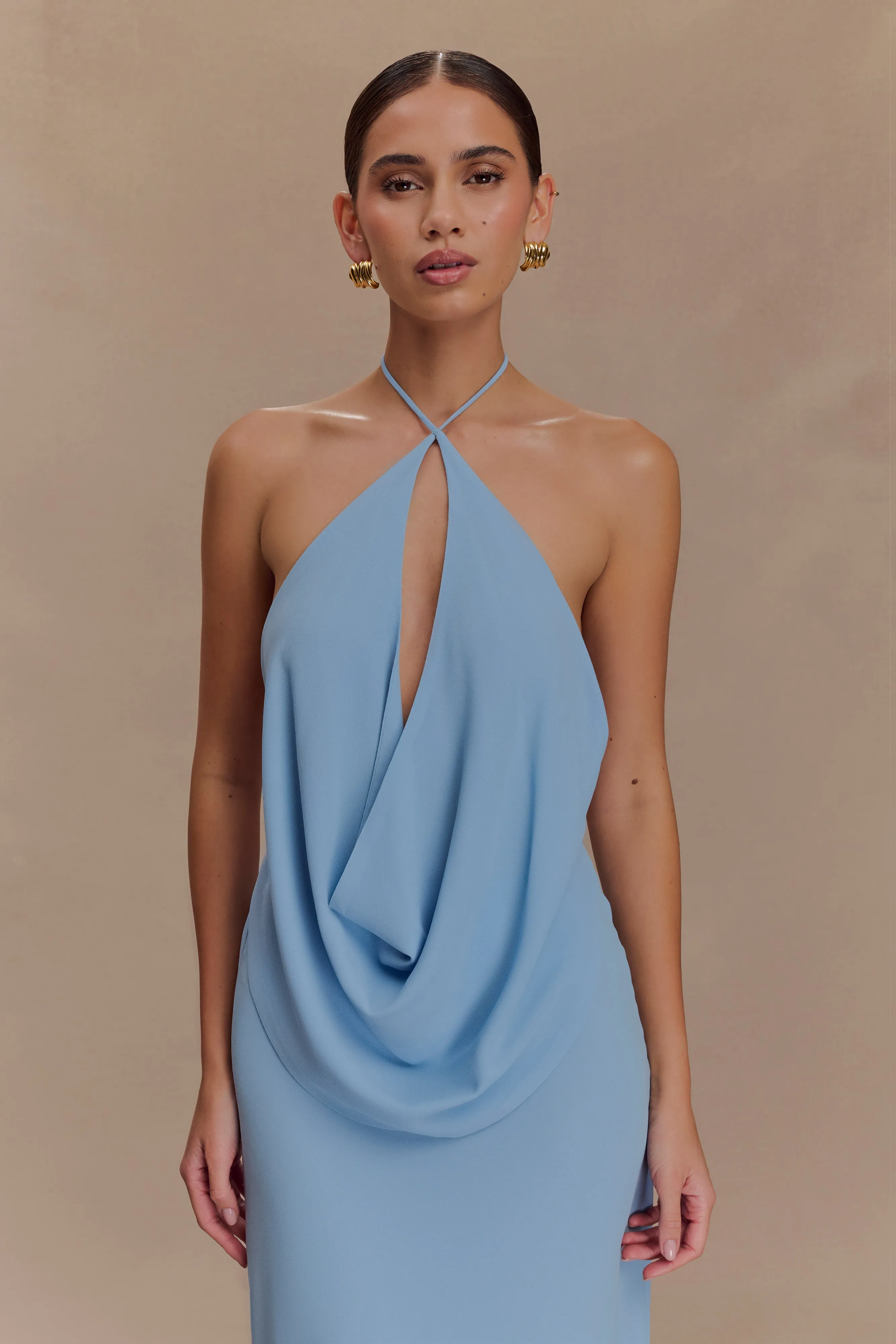 Katalina Chiffon Cowl Halter Top - Sky Blue sold by Meshki