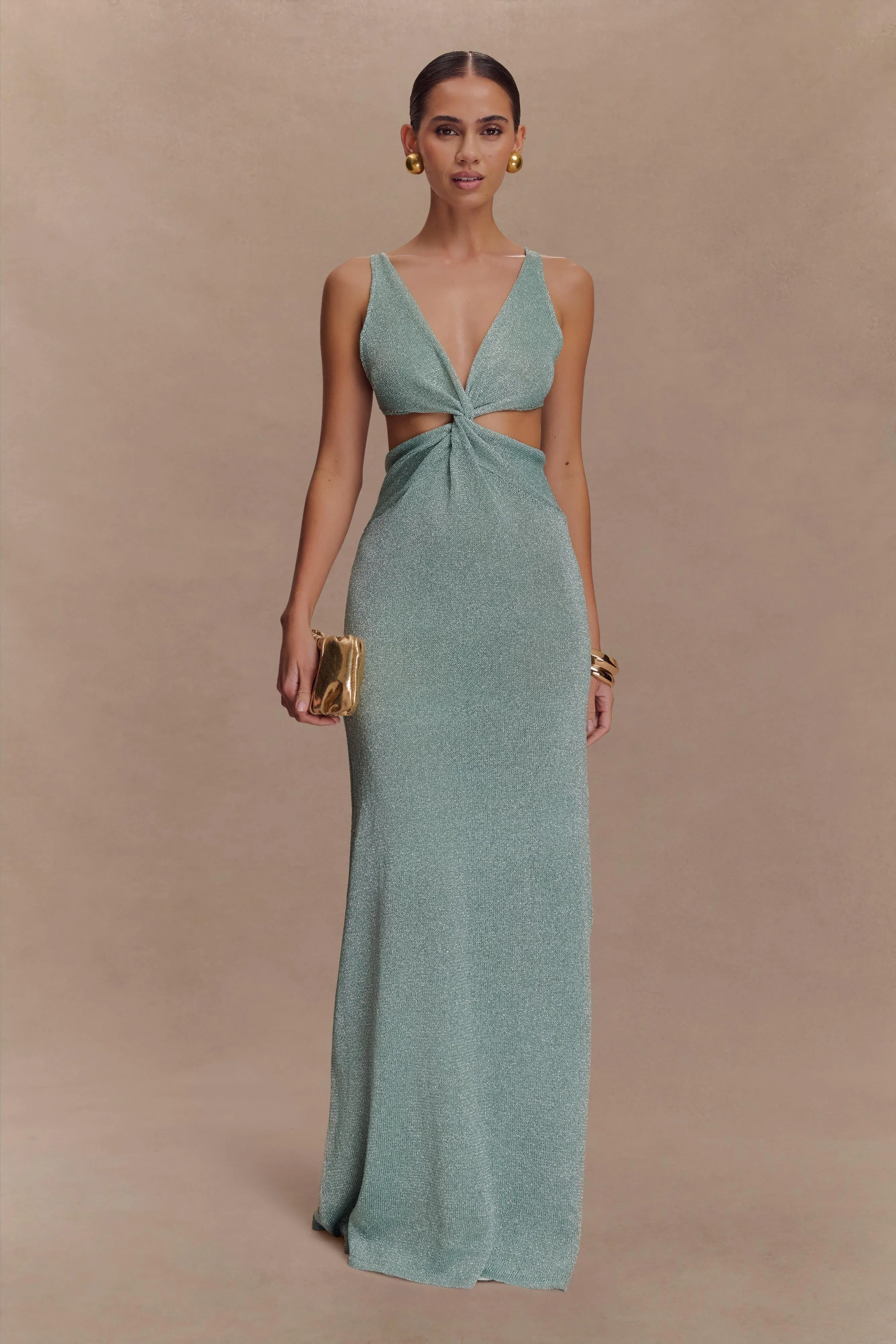 Gracelyn Twisted Metallic Knit Maxi Dress - Aqua sold by Meshki product image thumbnail 5