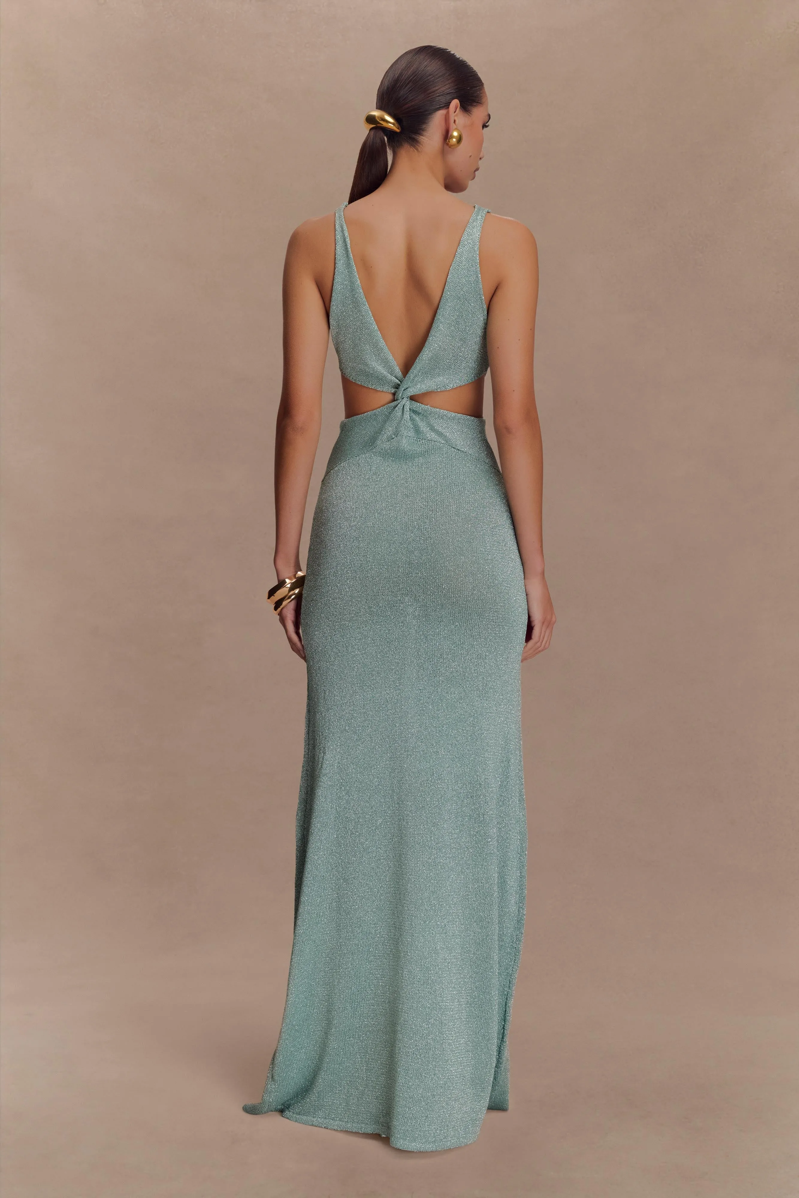 Gracelyn Twisted Metallic Knit Maxi Dress - Aqua sold by Meshki product image thumbnail 2