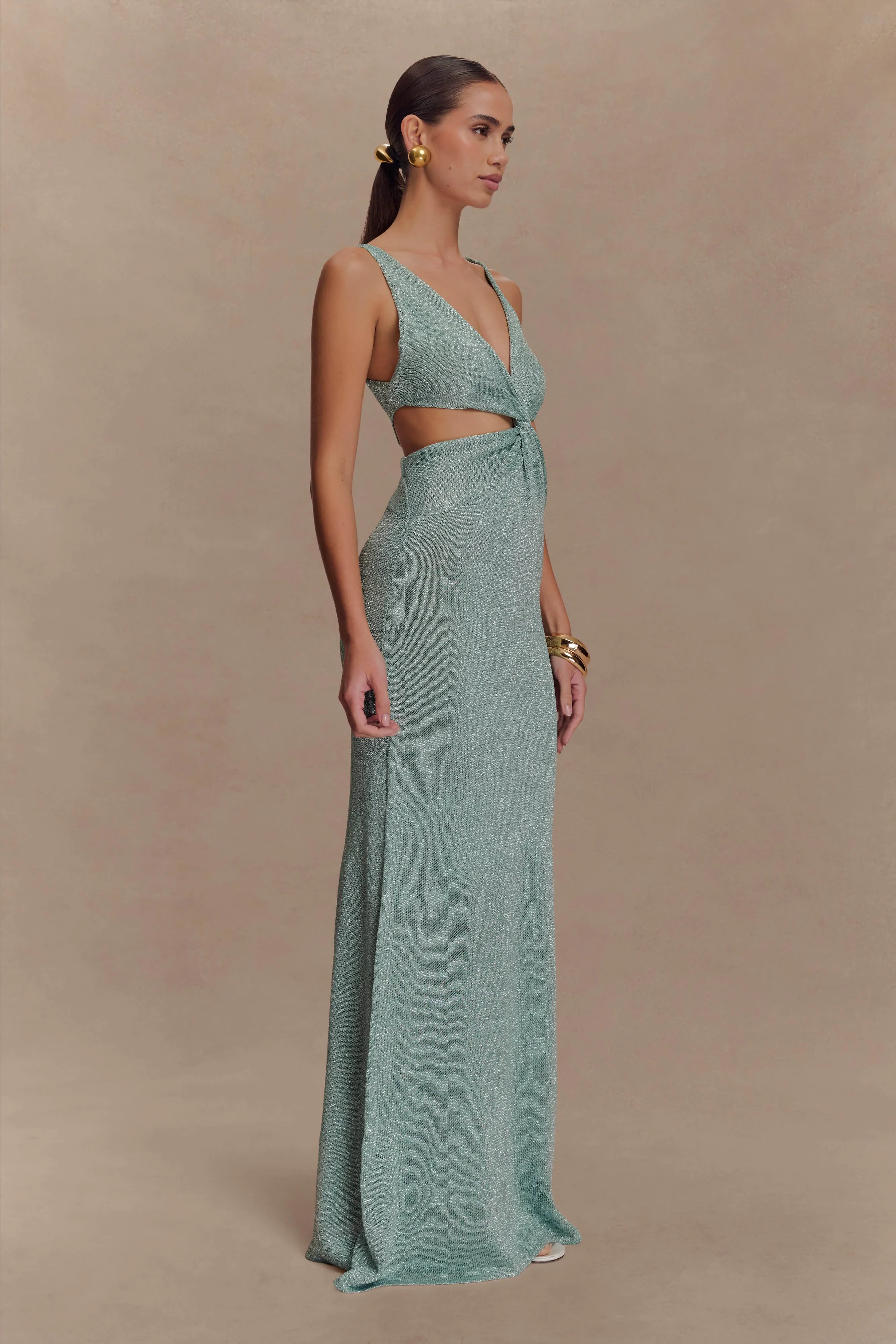Gracelyn Twisted Metallic Knit Maxi Dress - Aqua sold by Meshki product image thumbnail 4